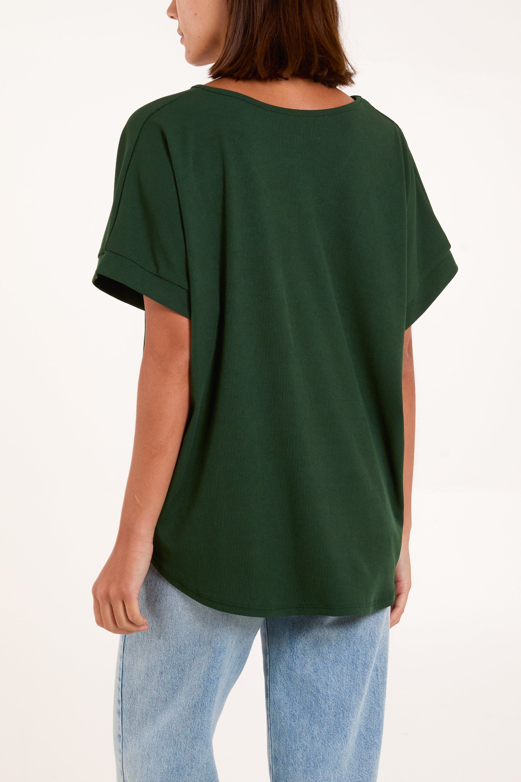 Necklace Short Sleeve Ribbed Top