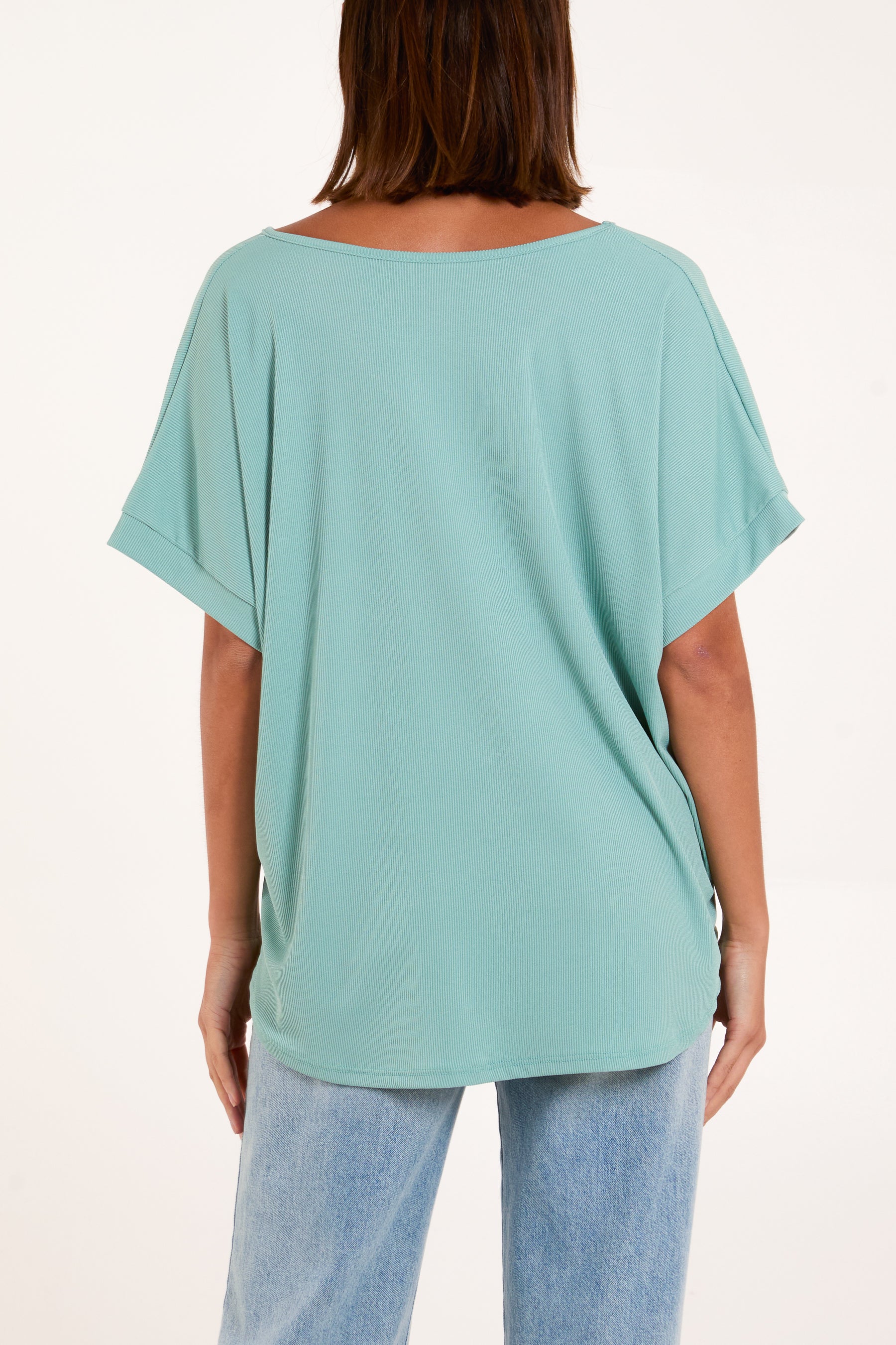 Necklace Short Sleeve Ribbed Top