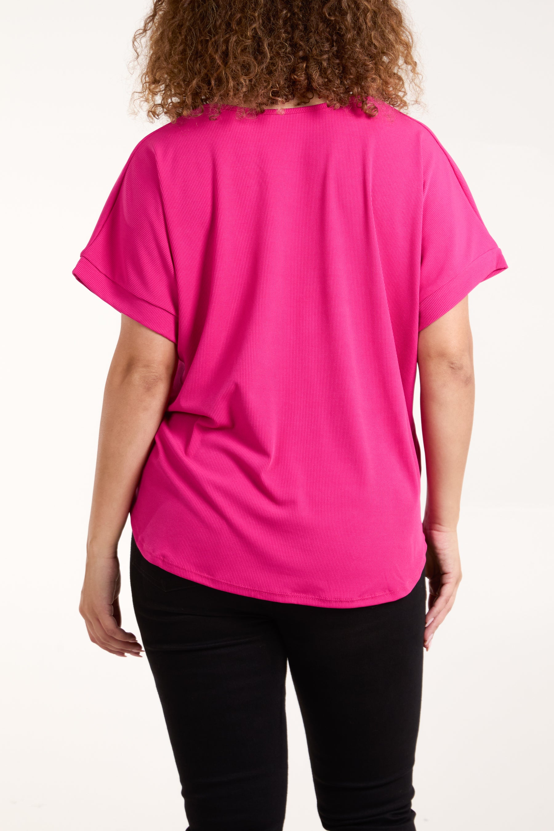 Necklace Short Sleeve Ribbed Top