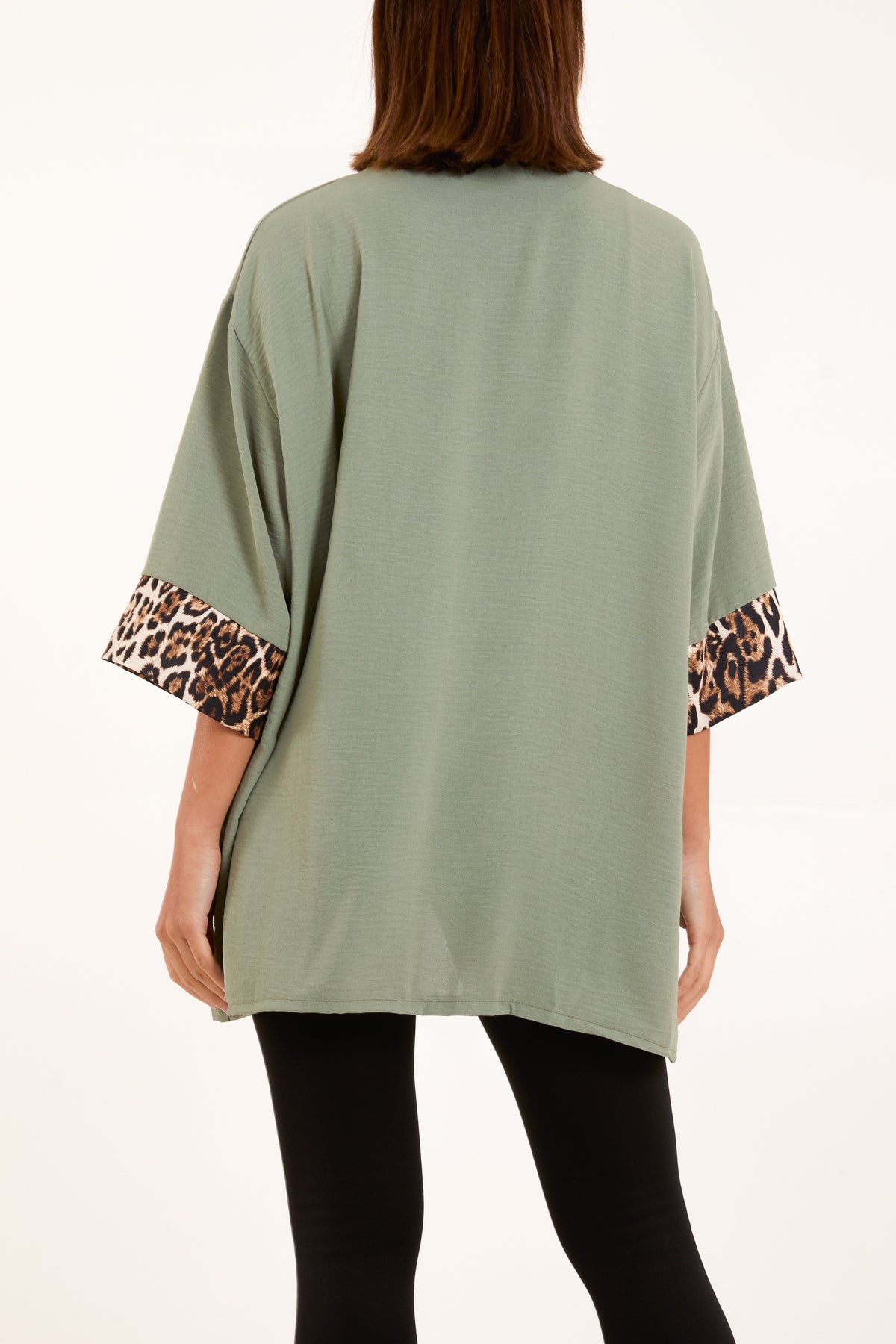 Leopard Print Trim Kimono Jacket