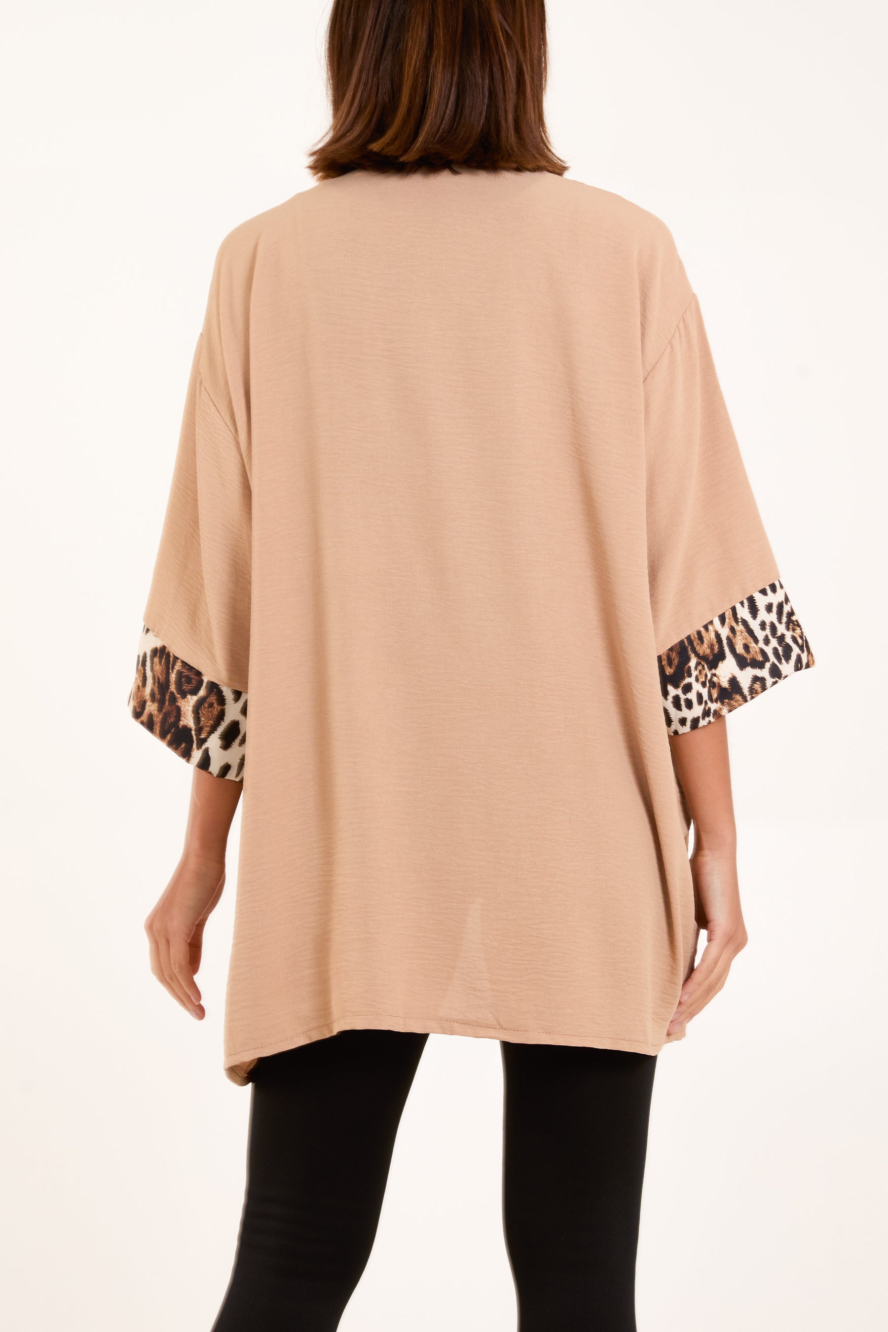 Leopard Print Trim Kimono Jacket