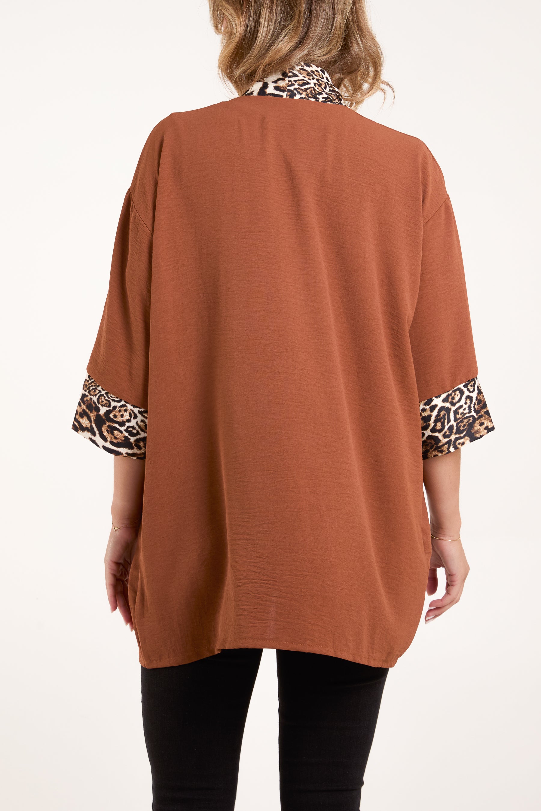 Leopard Print Trim Kimono Jacket