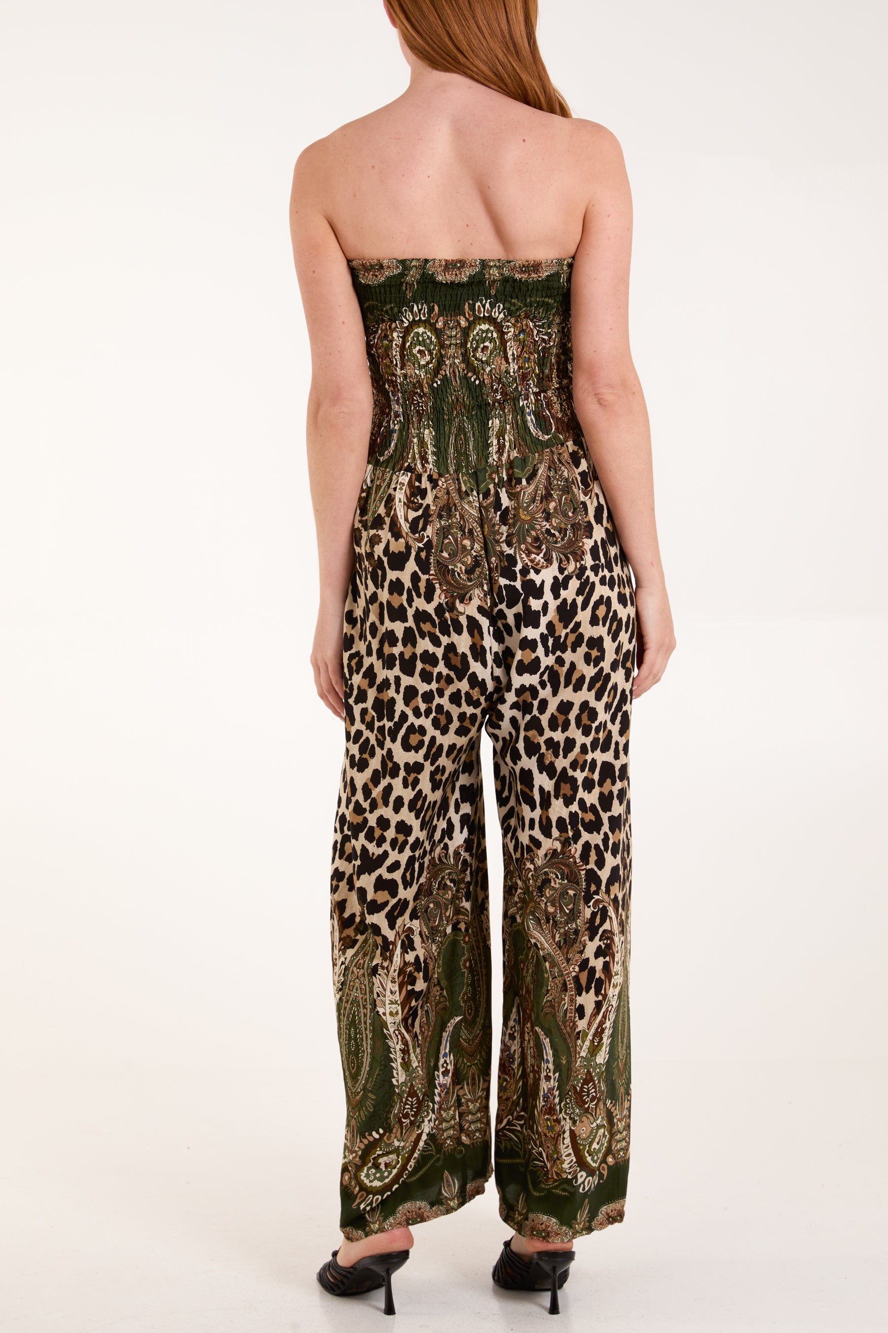 Paisley & Leopard Print Strapless Jumpsuit