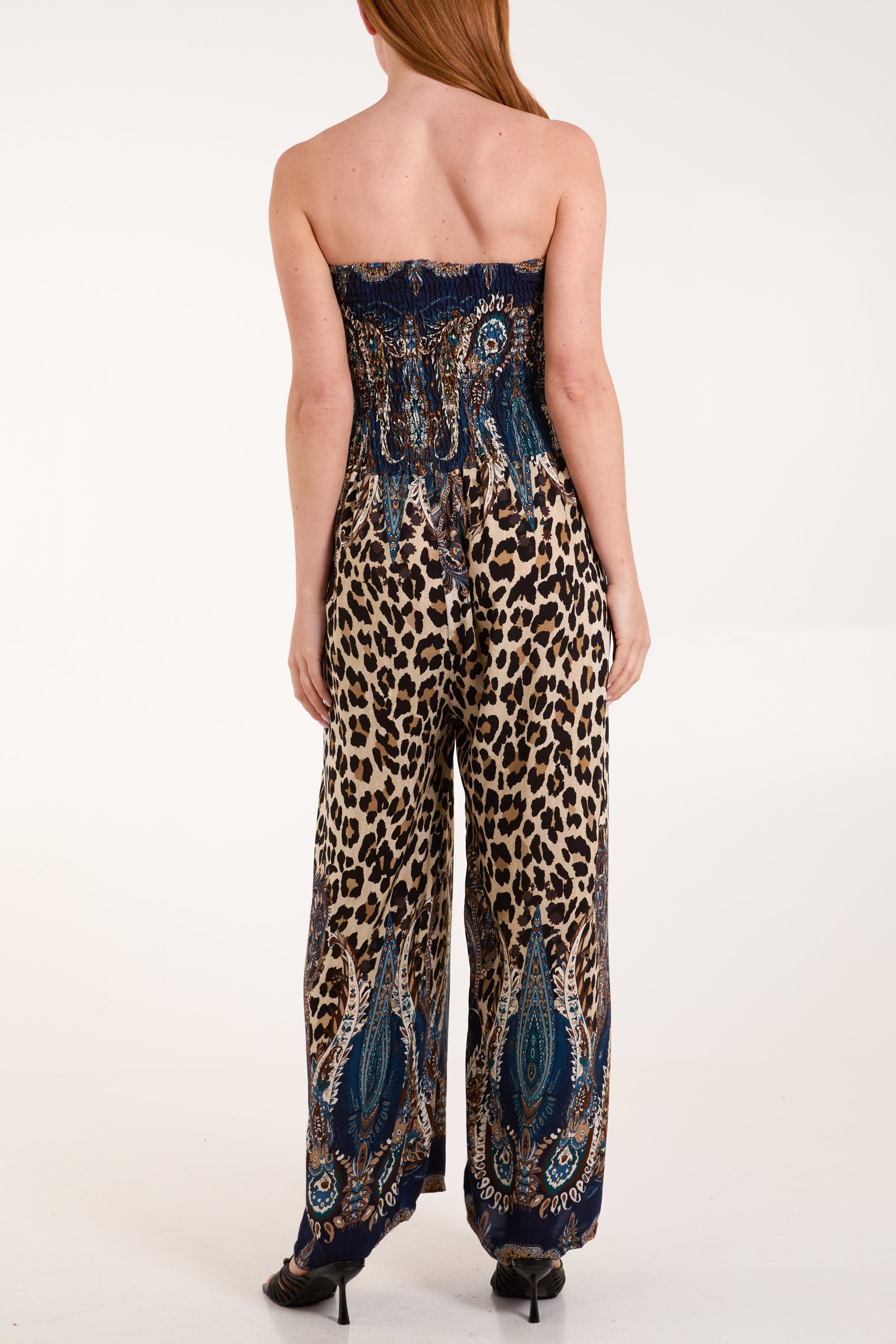 Paisley & Leopard Print Strapless Jumpsuit