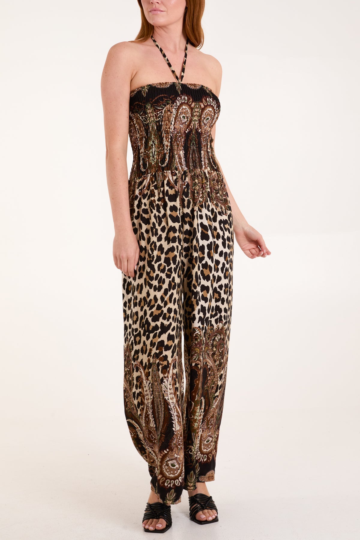 Paisley & Leopard Print Strapless Jumpsuit