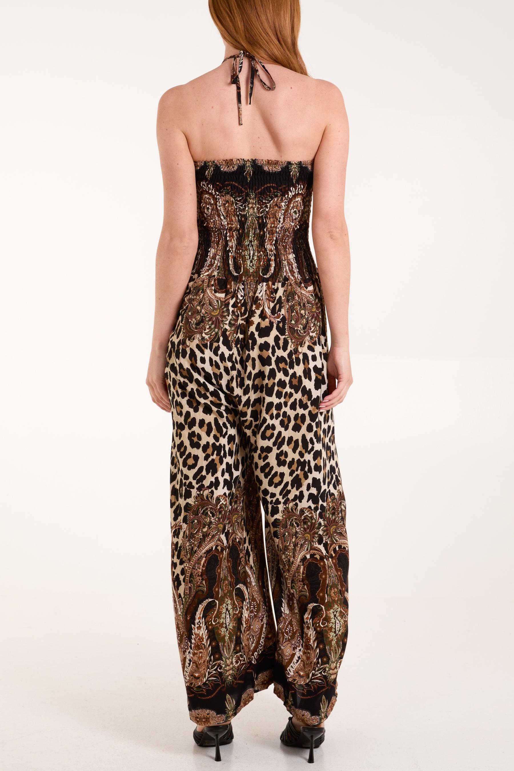 Paisley & Leopard Print Strapless Jumpsuit