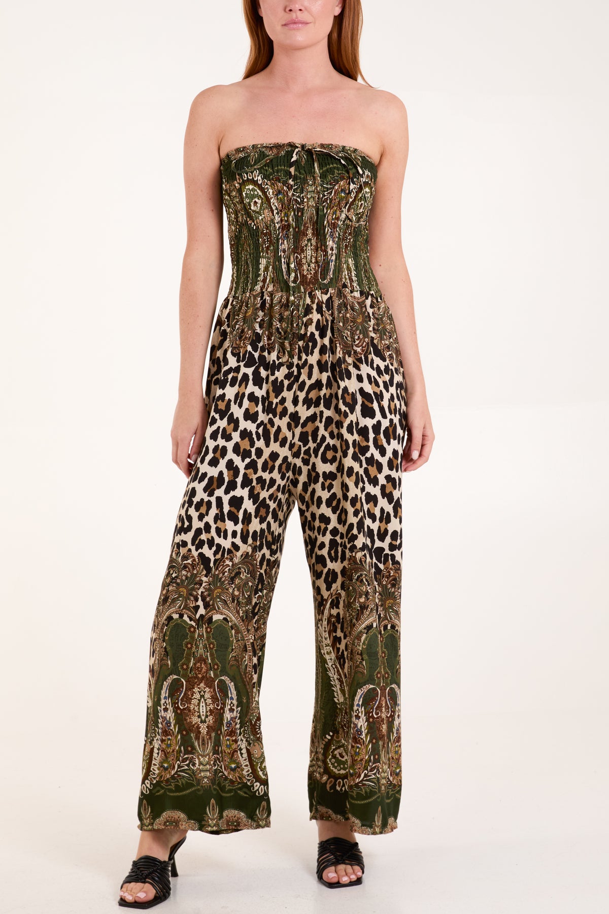 Paisley & Leopard Print Strapless Jumpsuit