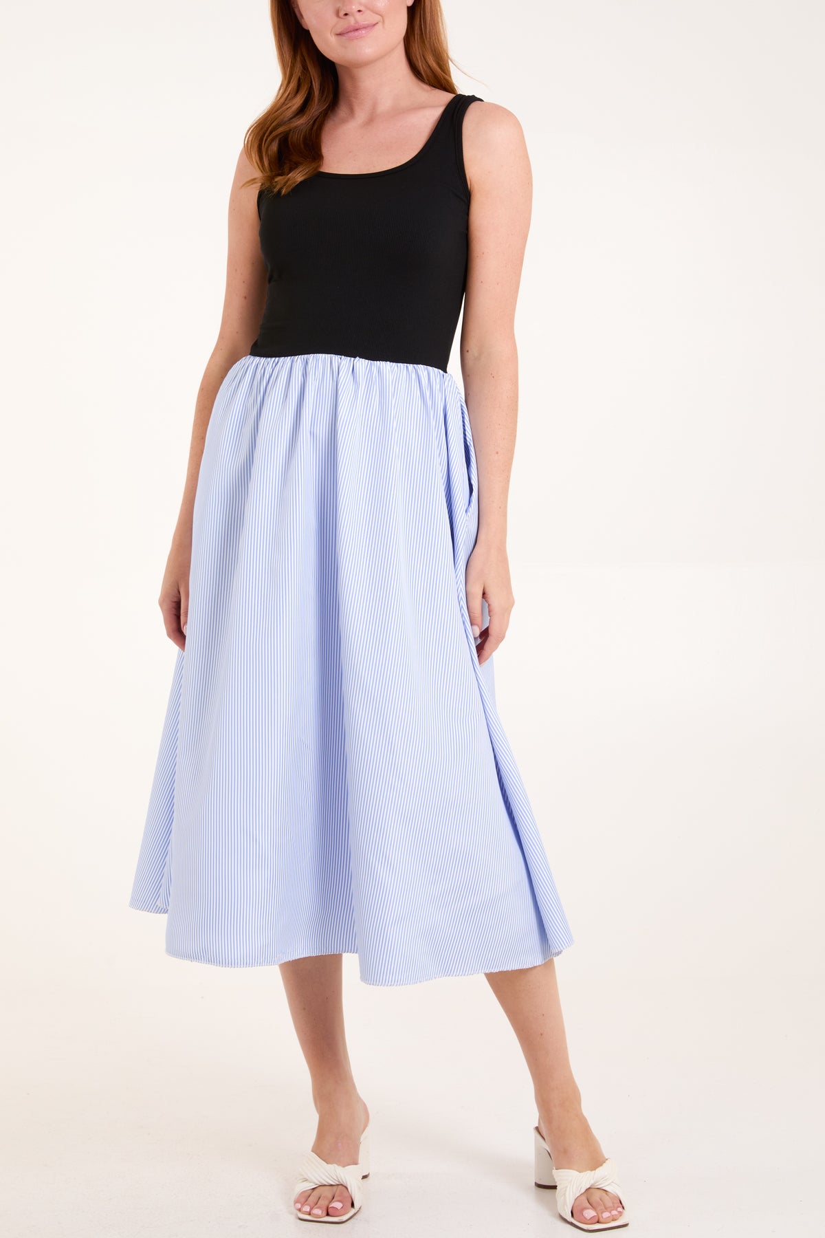 Square Neck Top Striped Midi Dress