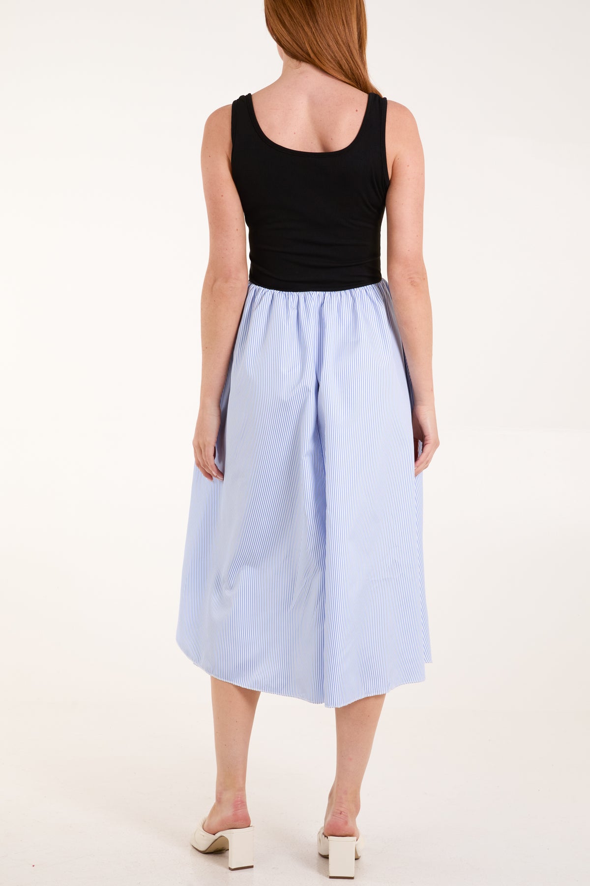 Square Neck Top Striped Midi Dress