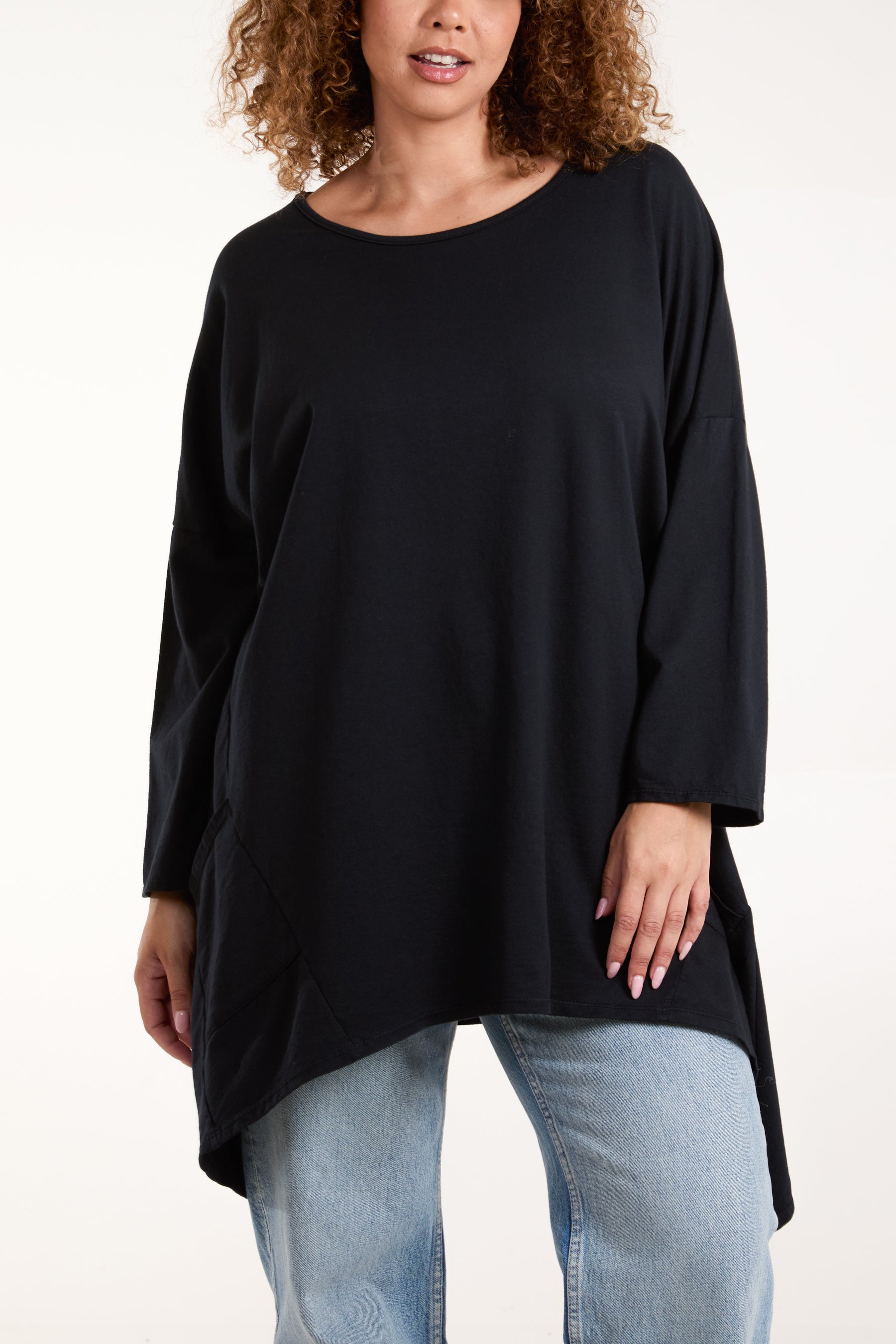 Asymmetric Hem Long Sleeve Top