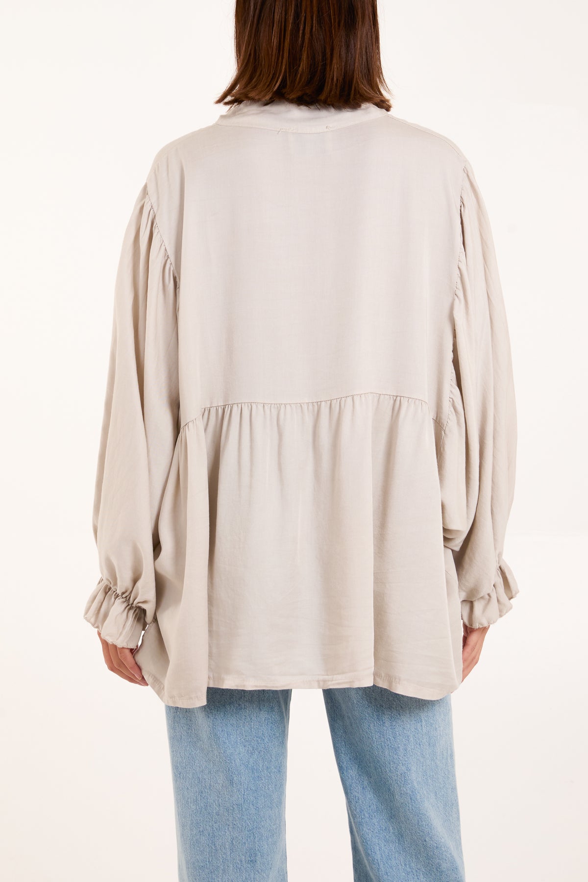 Batwing Ruffle Sleeve Smock Blouse