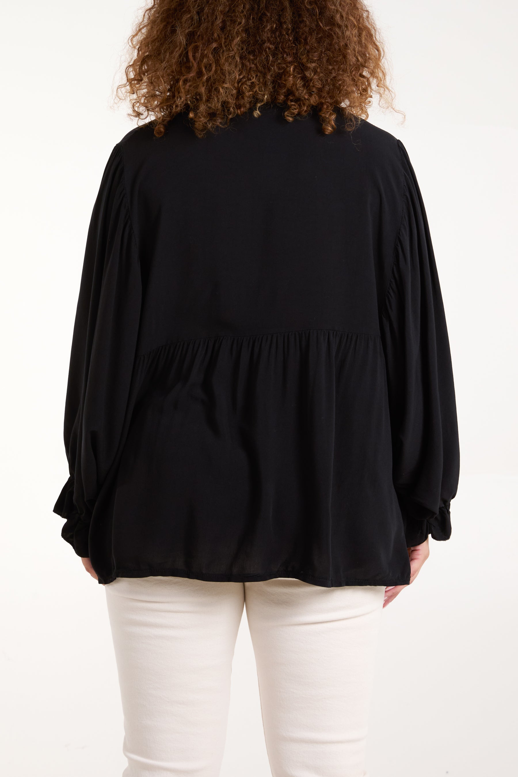Batwing Ruffle Sleeve Smock Blouse