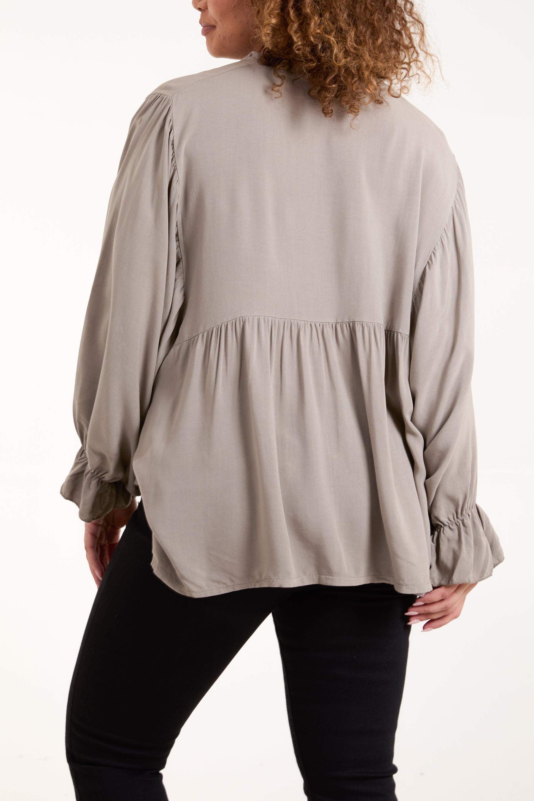Batwing Ruffle Sleeve Smock Blouse