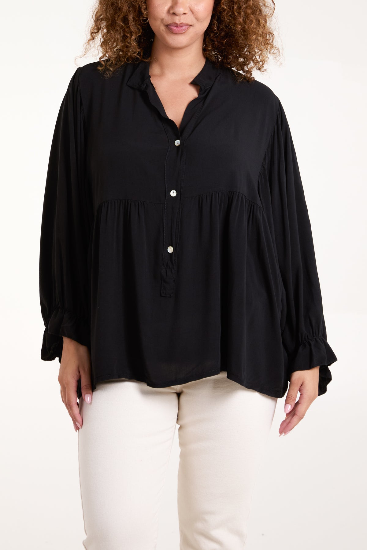 Batwing Ruffle Sleeve Smock Blouse