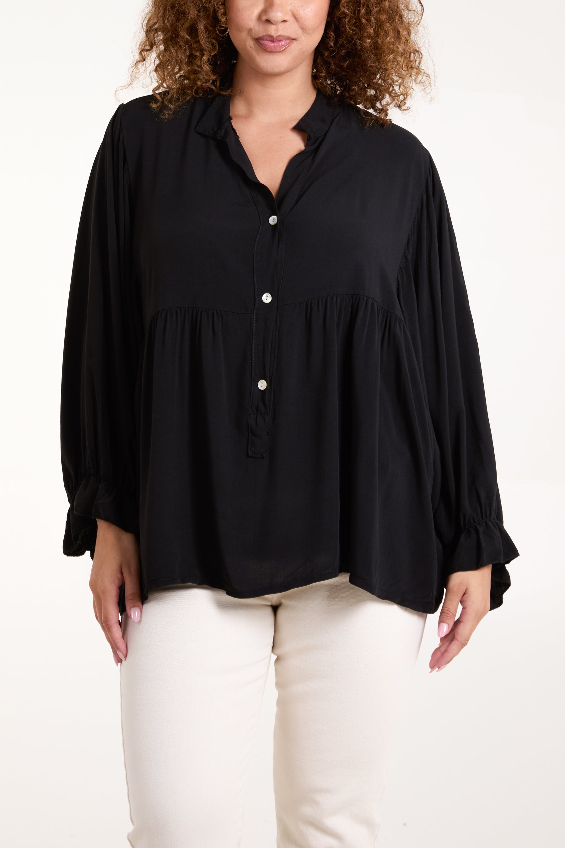 Batwing Ruffle Sleeve Smock Blouse