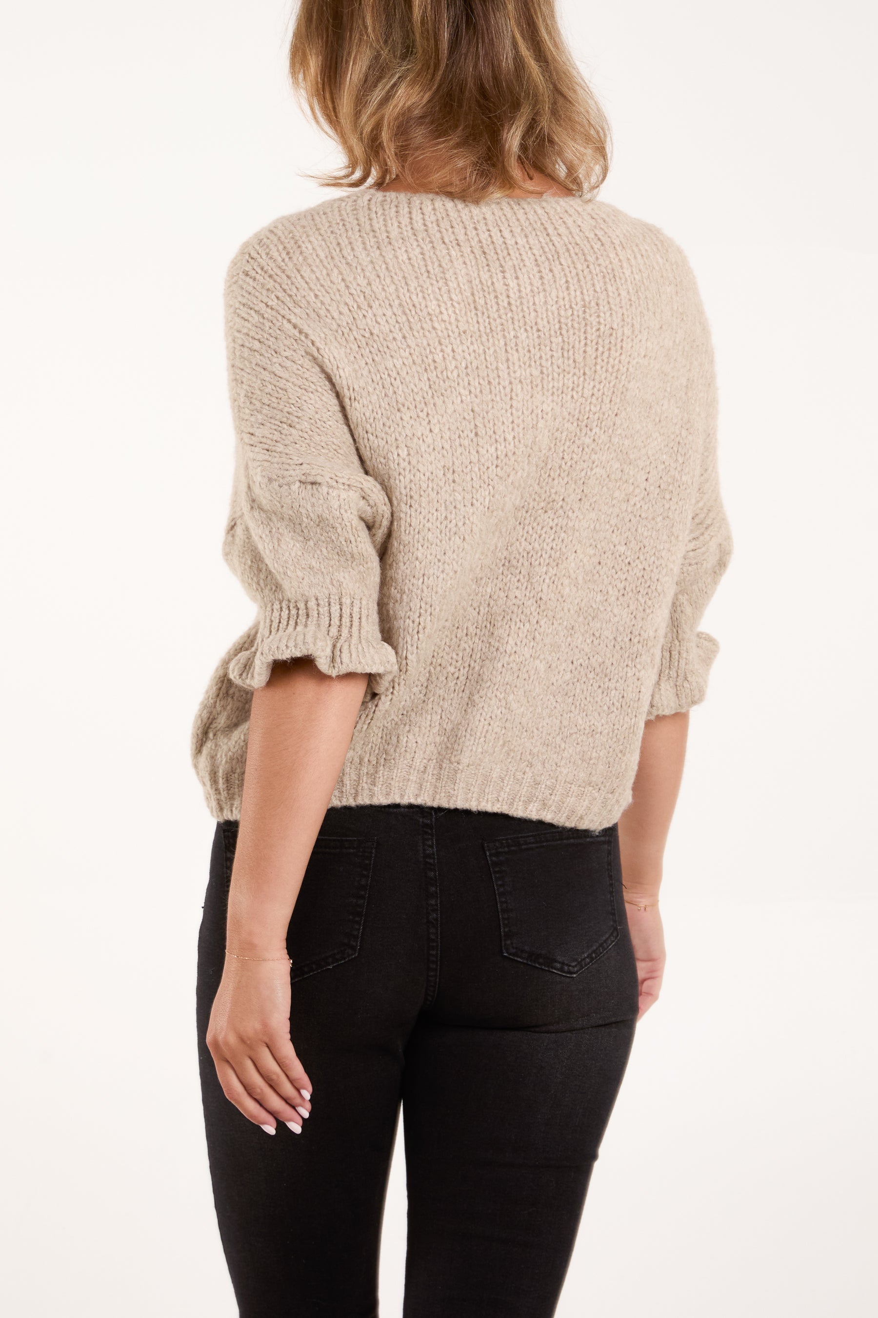 Triple Tie Front Frill Sleeve Cardigan