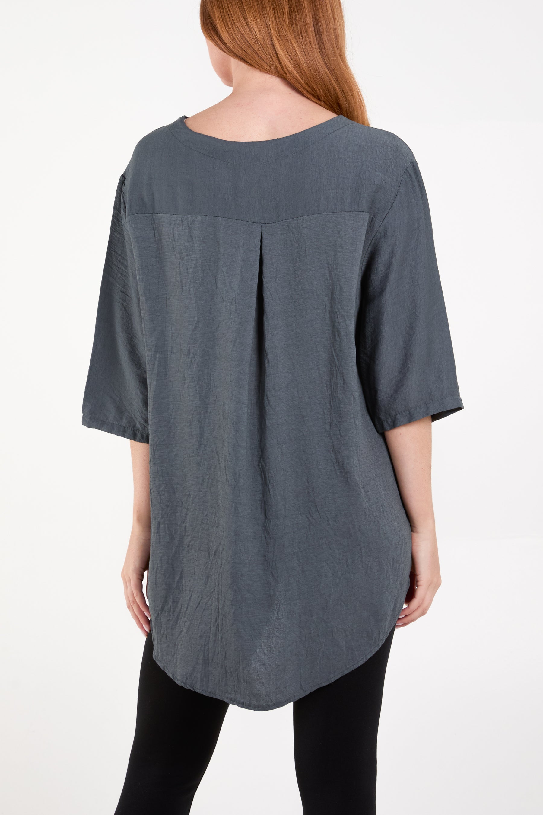 Collarless Button Front Blouse