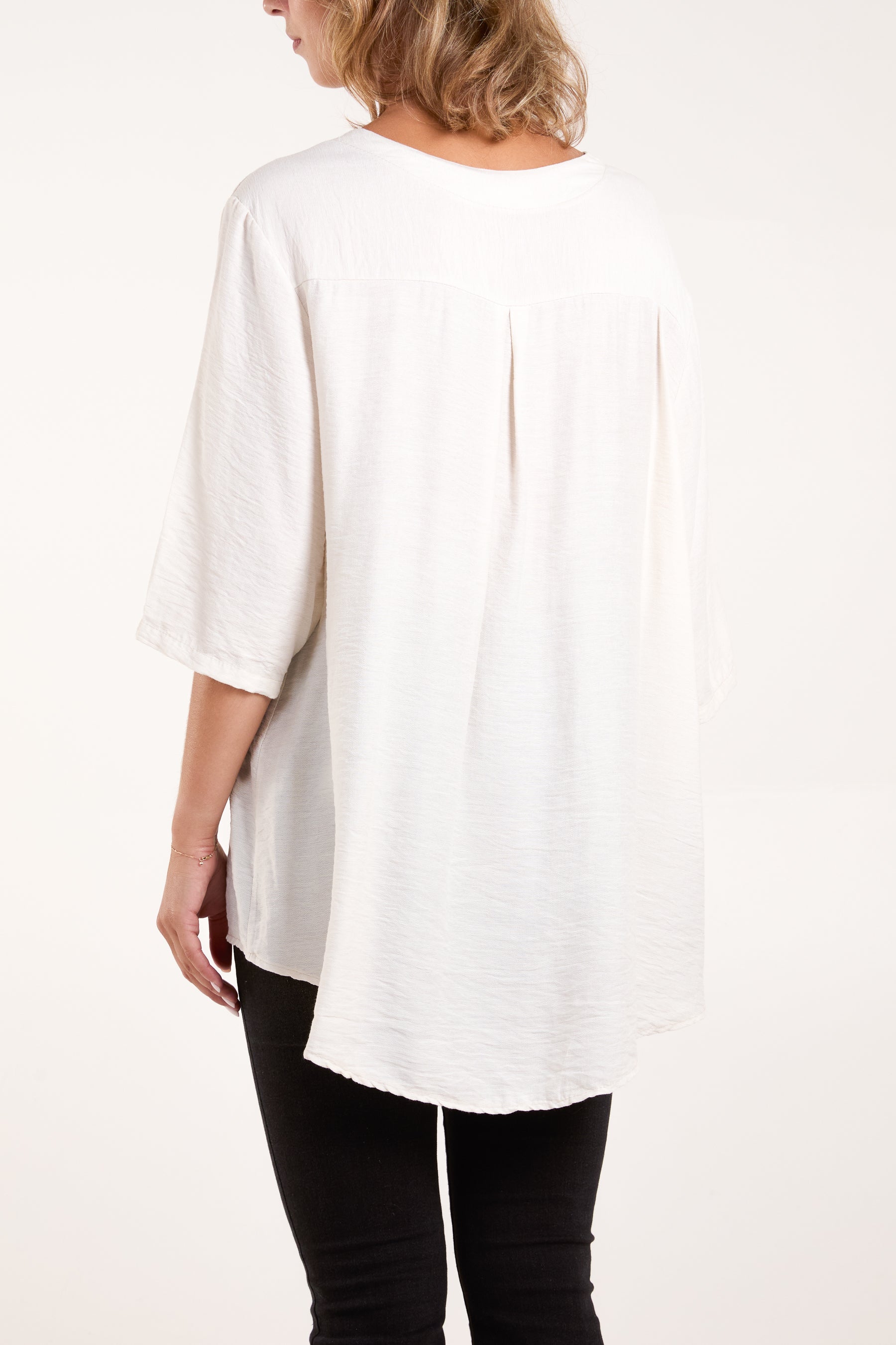 Collarless Button Front Blouse