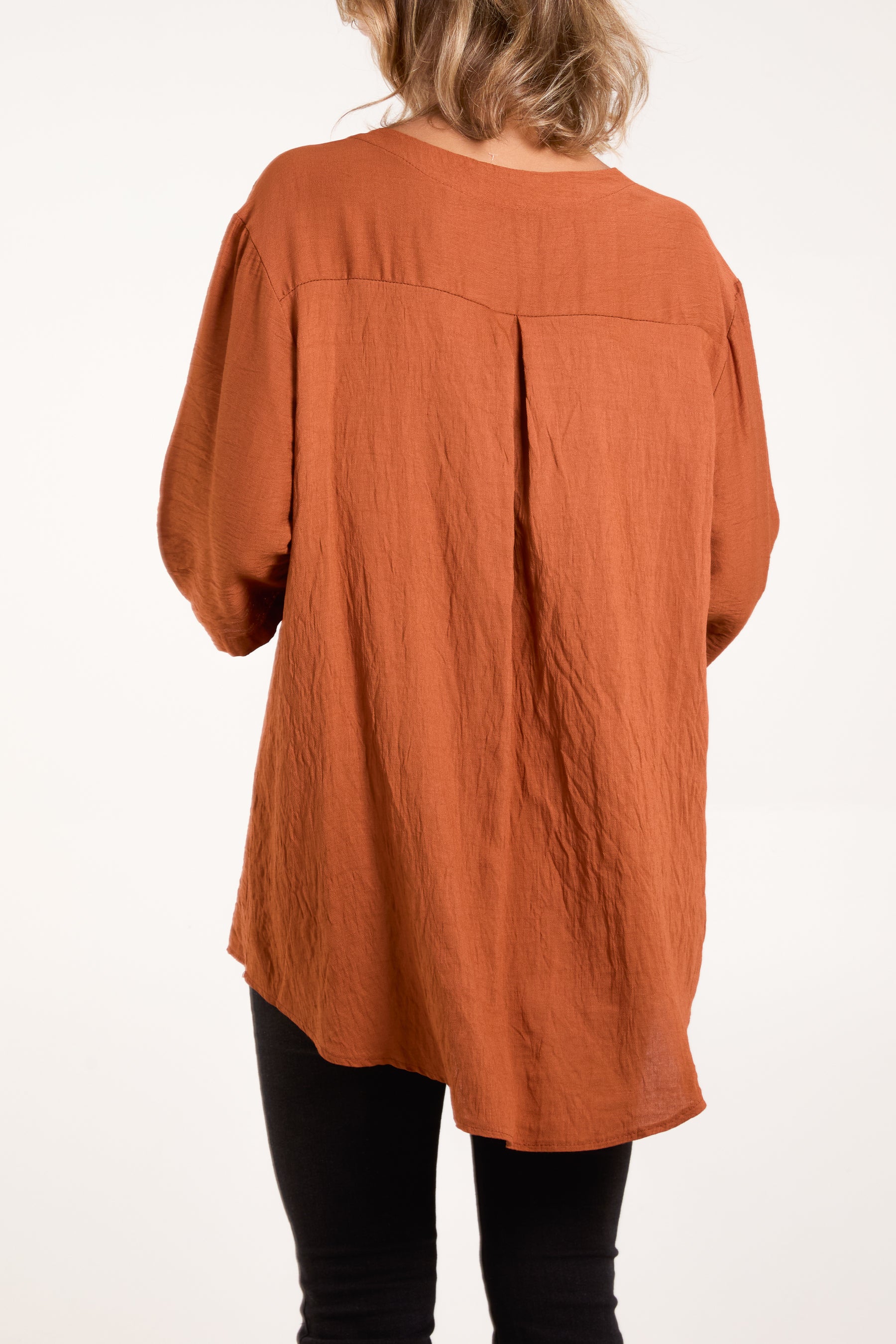 Collarless Button Front Blouse