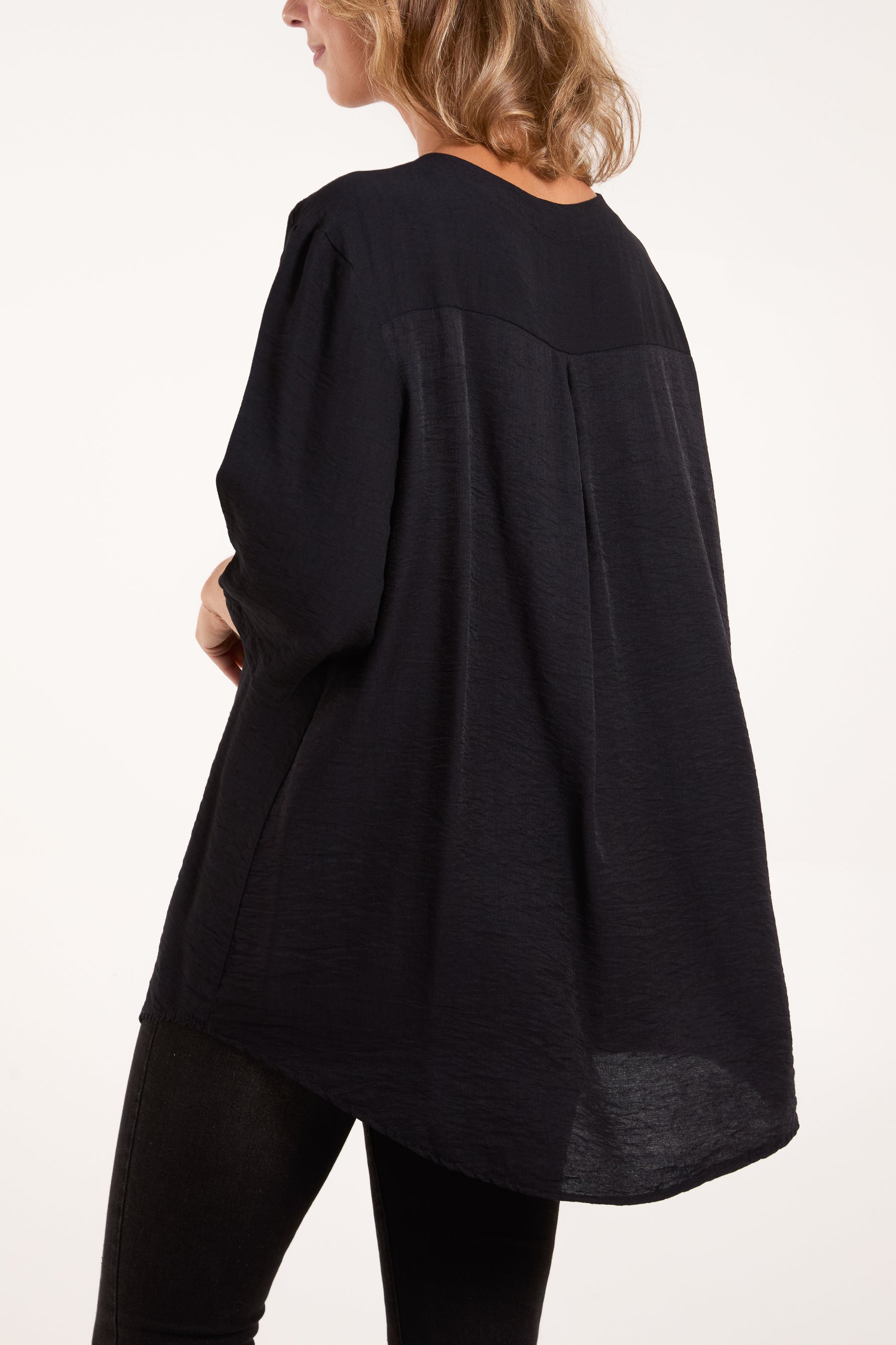 Collarless Button Front Blouse