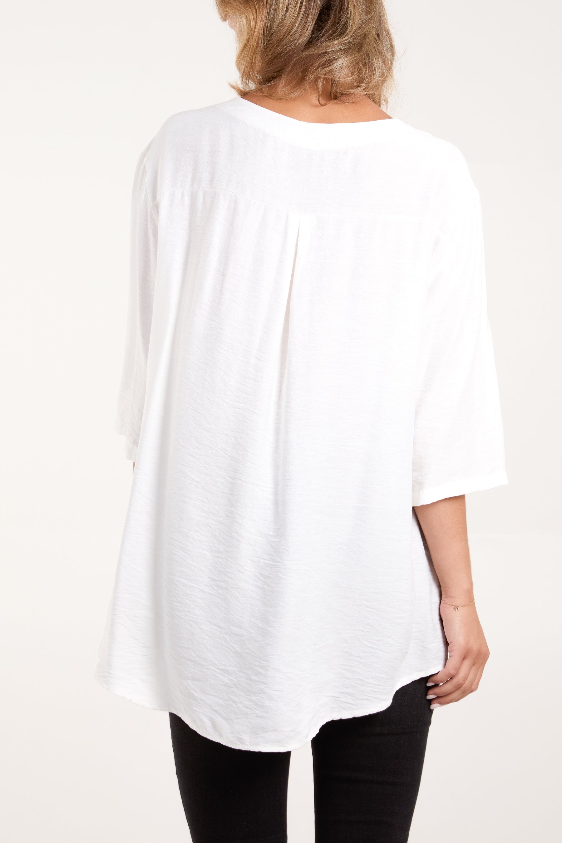 Collarless Button Front Blouse