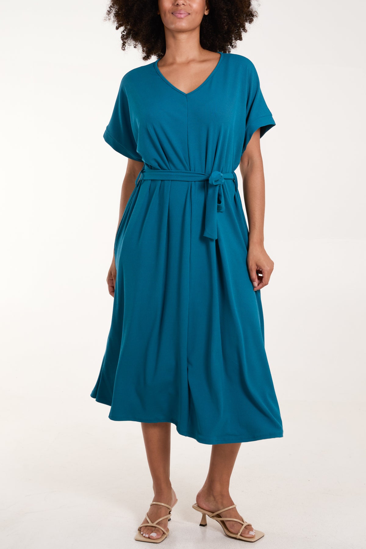 Ribbed Tie Front Midi Dress