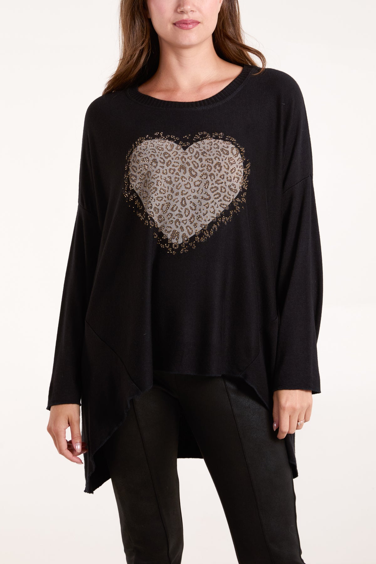 Embellished Leopard Heart Longline Top