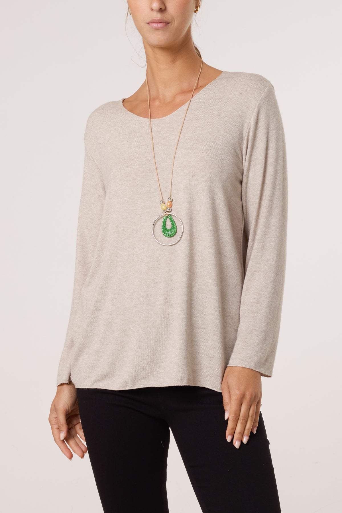 Necklace Fine Knit V-Neck Jumper