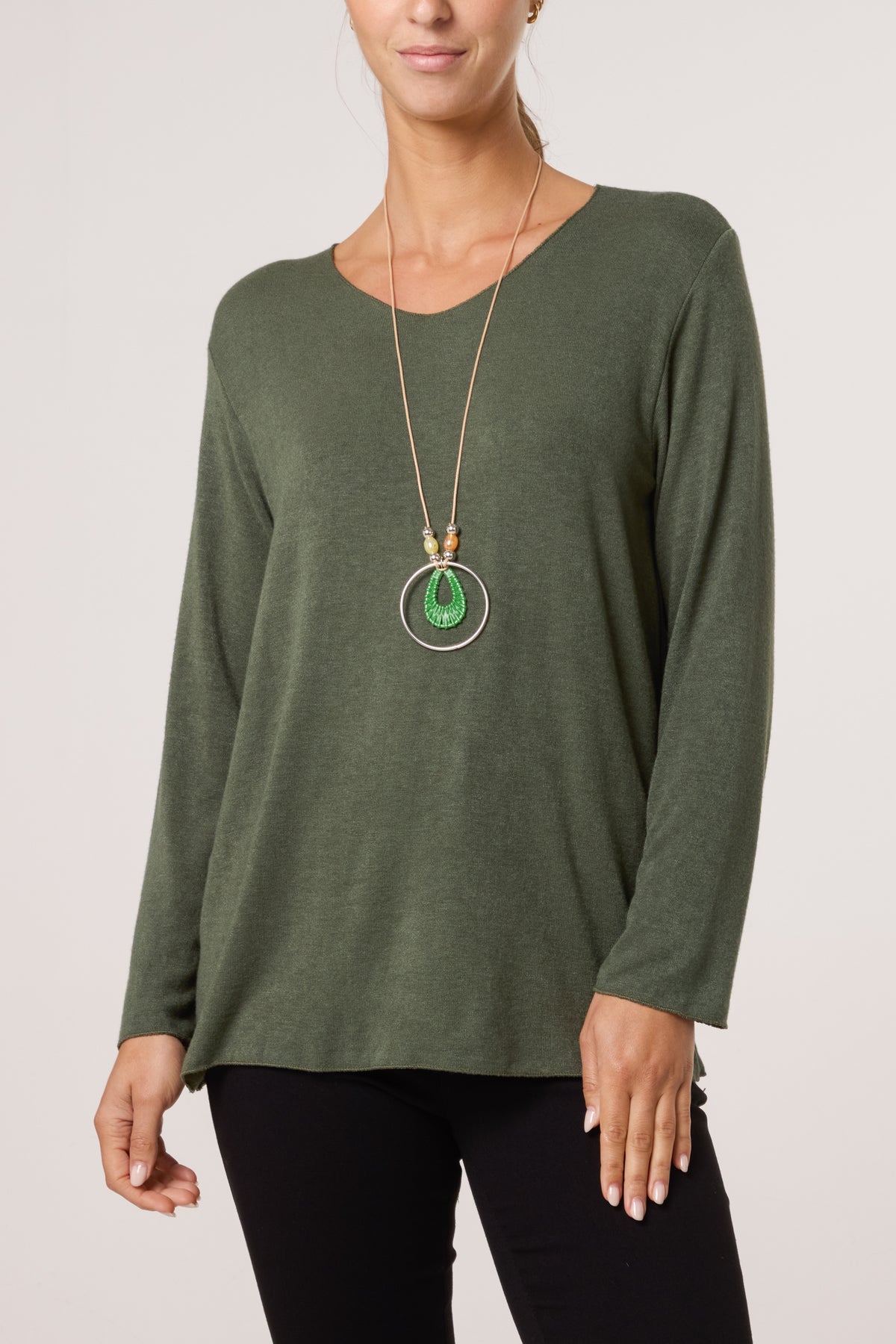 Necklace Fine Knit V-Neck Jumper