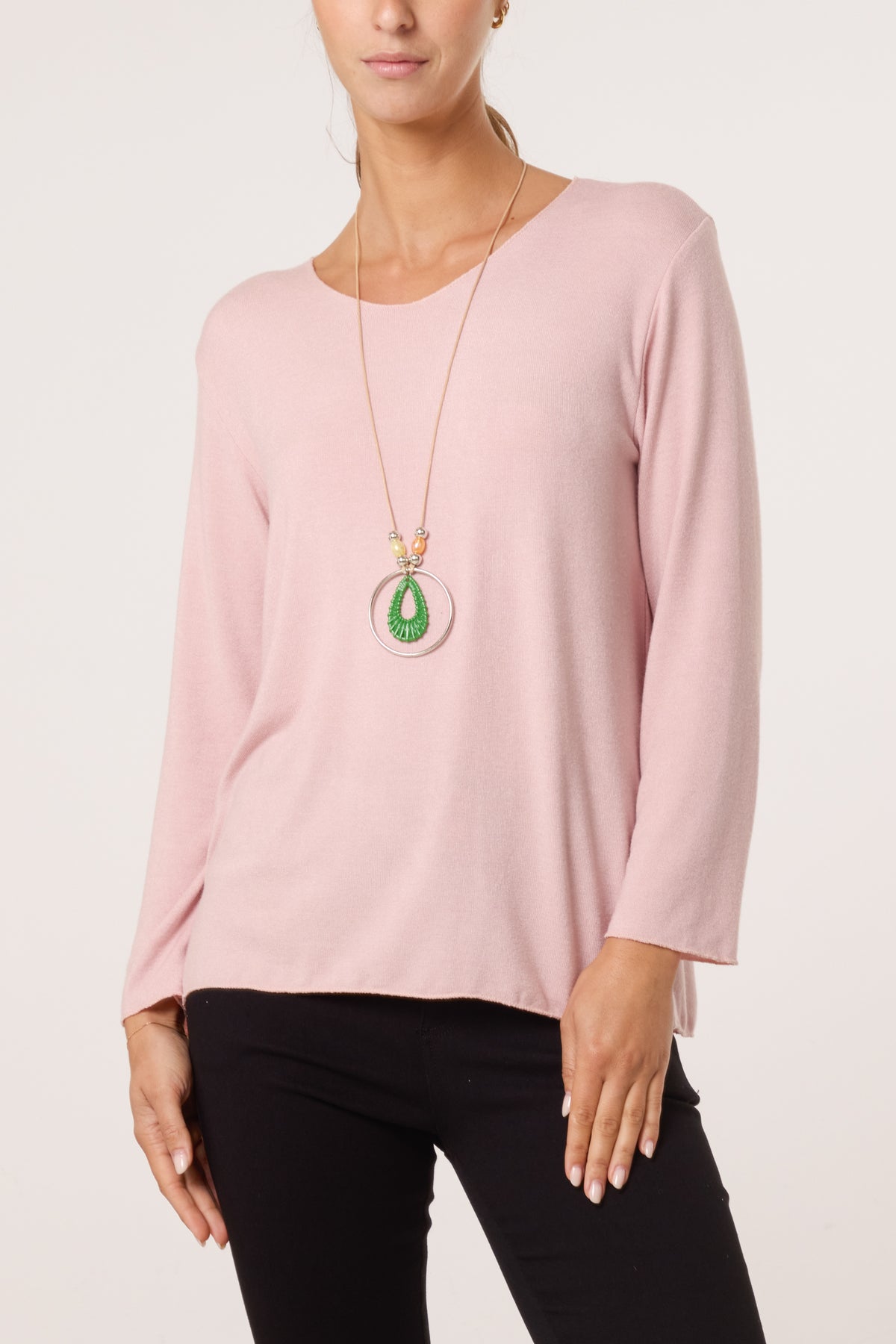 Necklace Fine Knit V-Neck Jumper