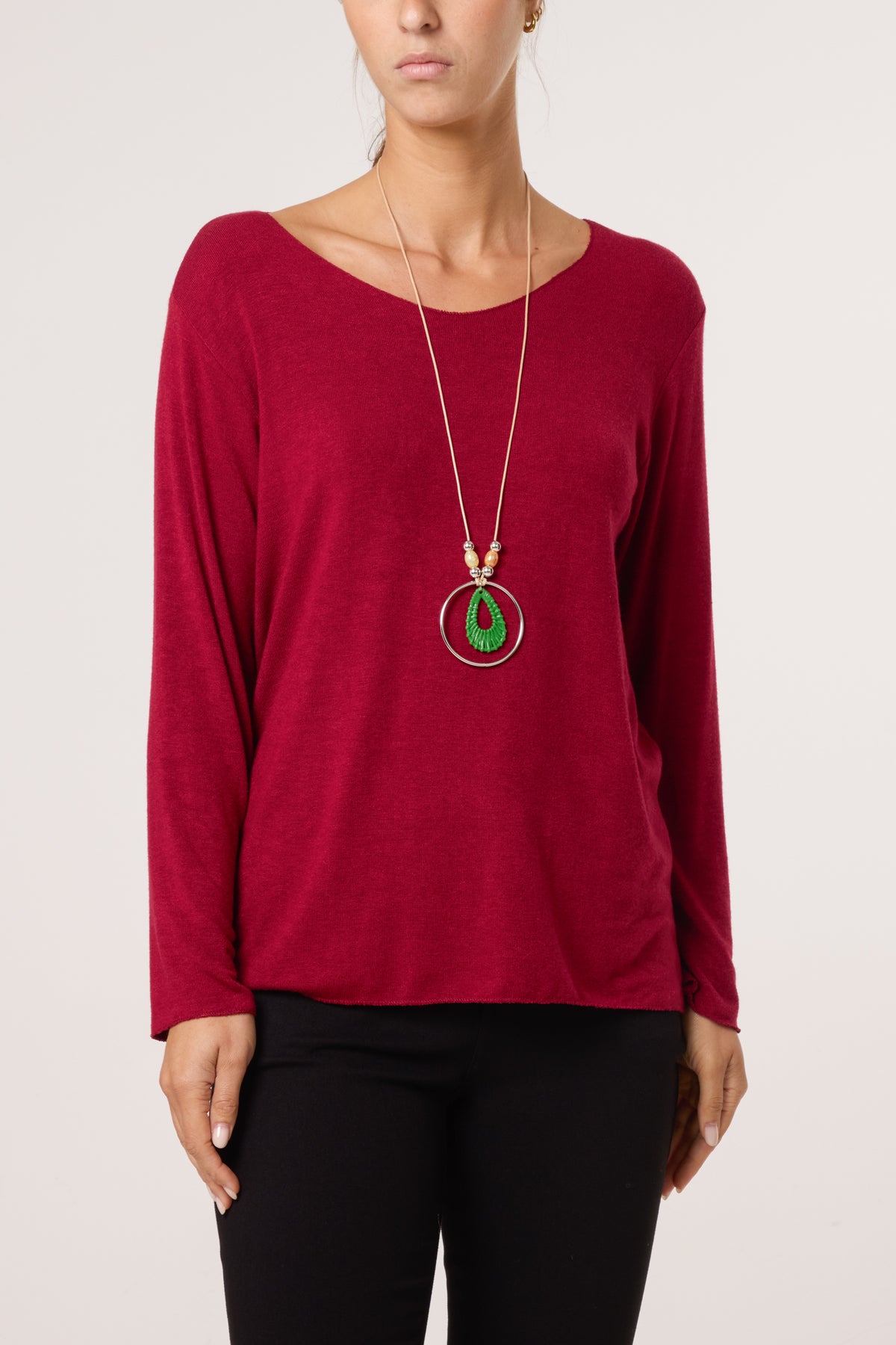 Necklace Fine Knit V-Neck Jumper