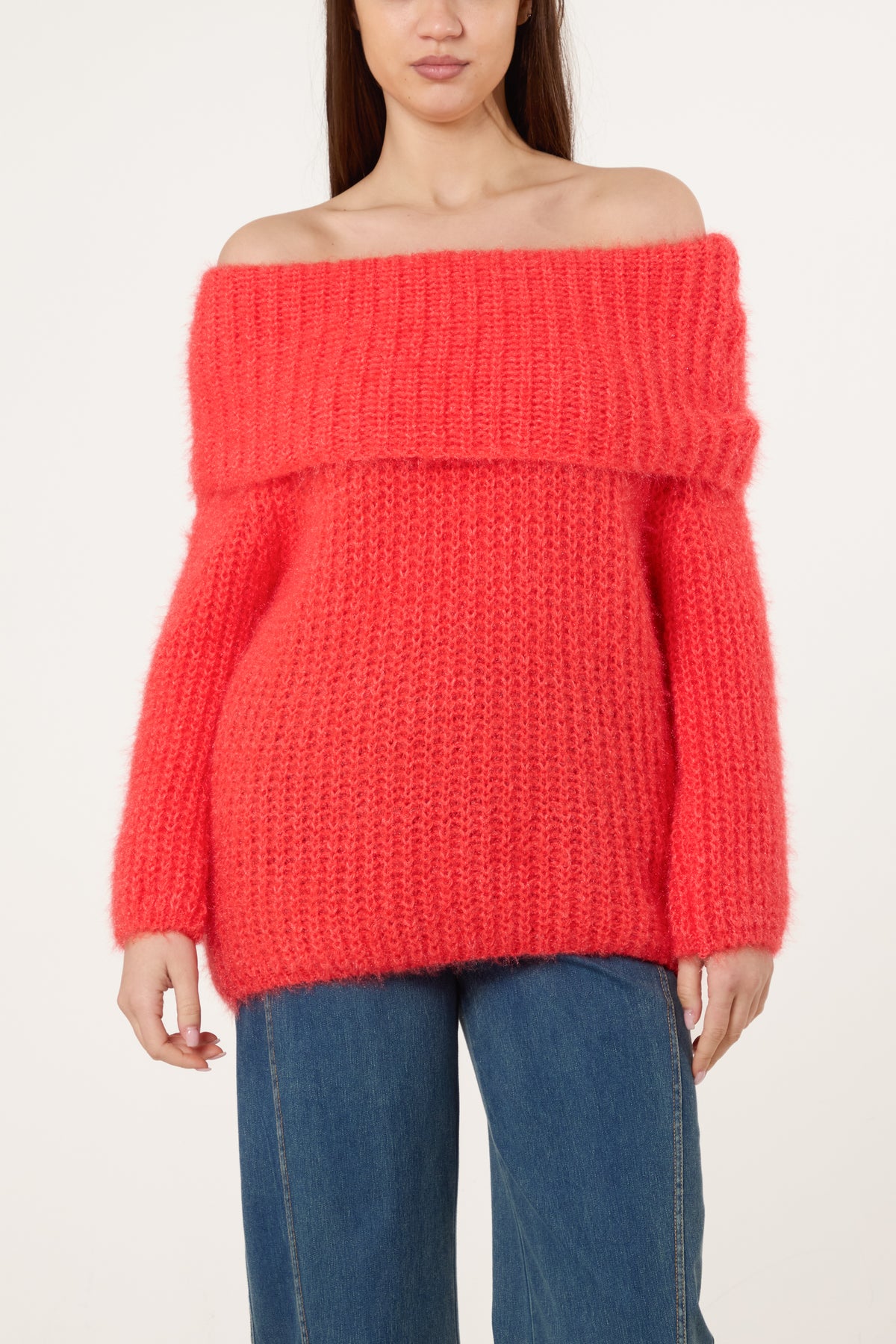 Fluffy Knit Off Shoulders Jumper