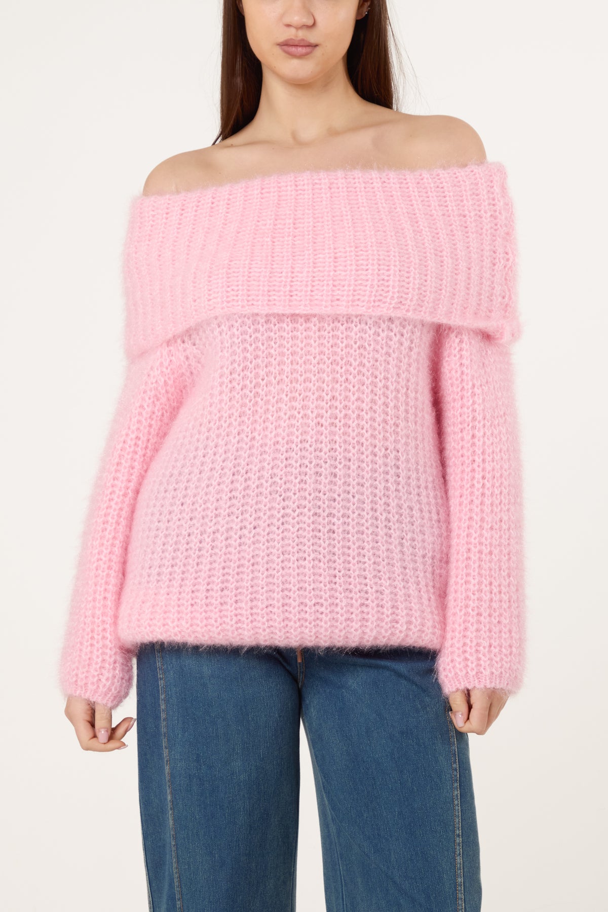 Fluffy Knit Off Shoulders Jumper