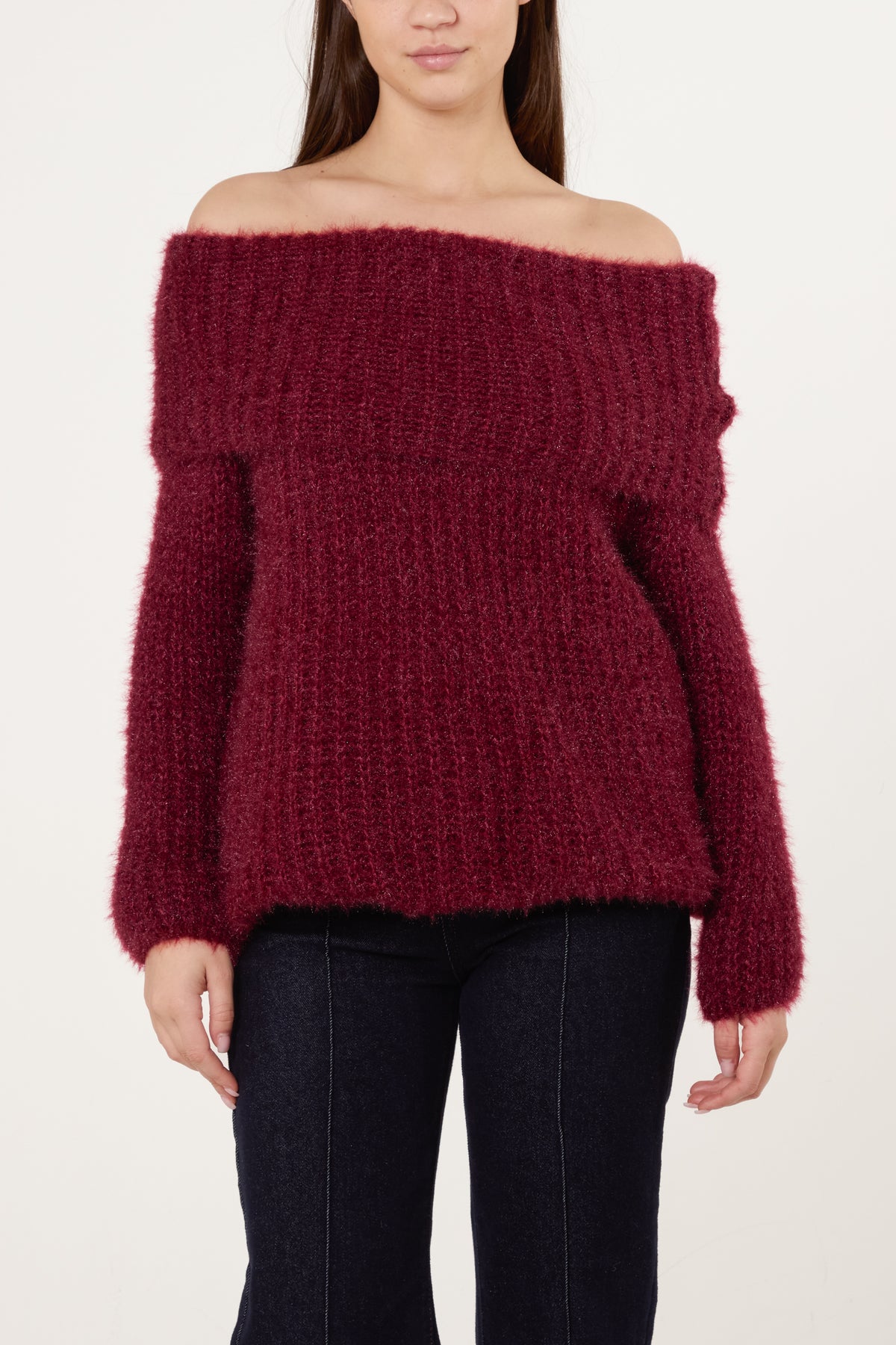 Fluffy Knit Off Shoulders Jumper