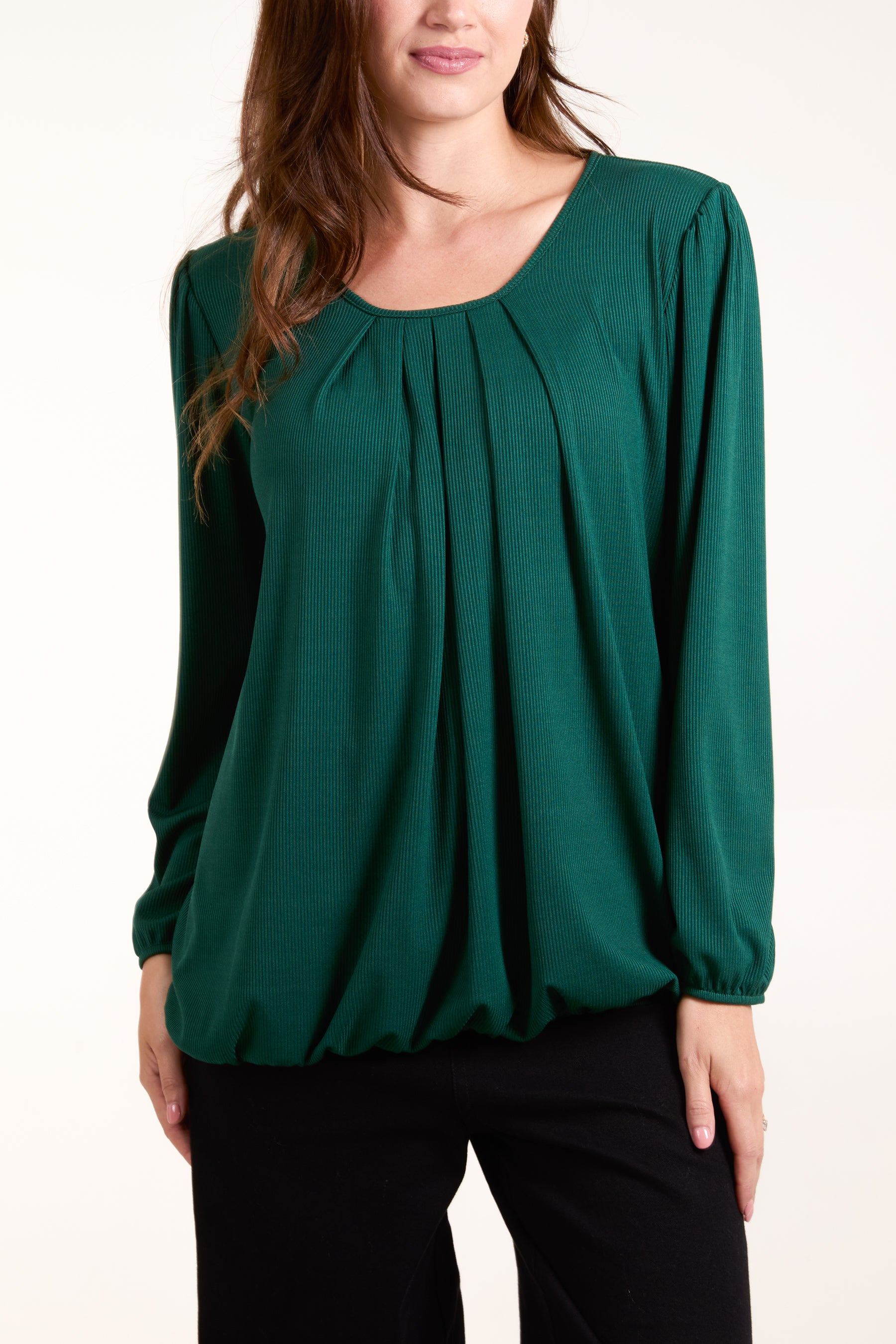 Ribbed 3 4 Sleeve Bubble Hem Top