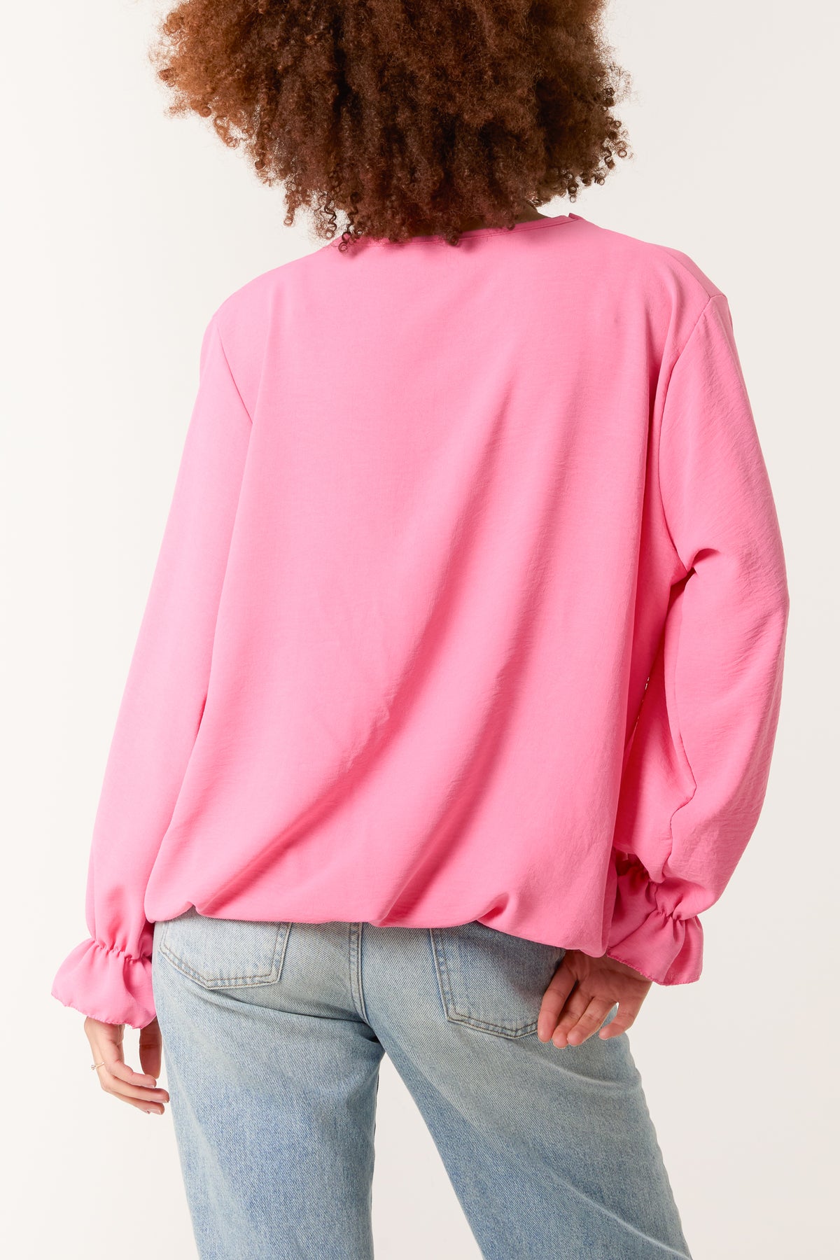 Necklace Sleeve Detail Bubble Hem Blouse
