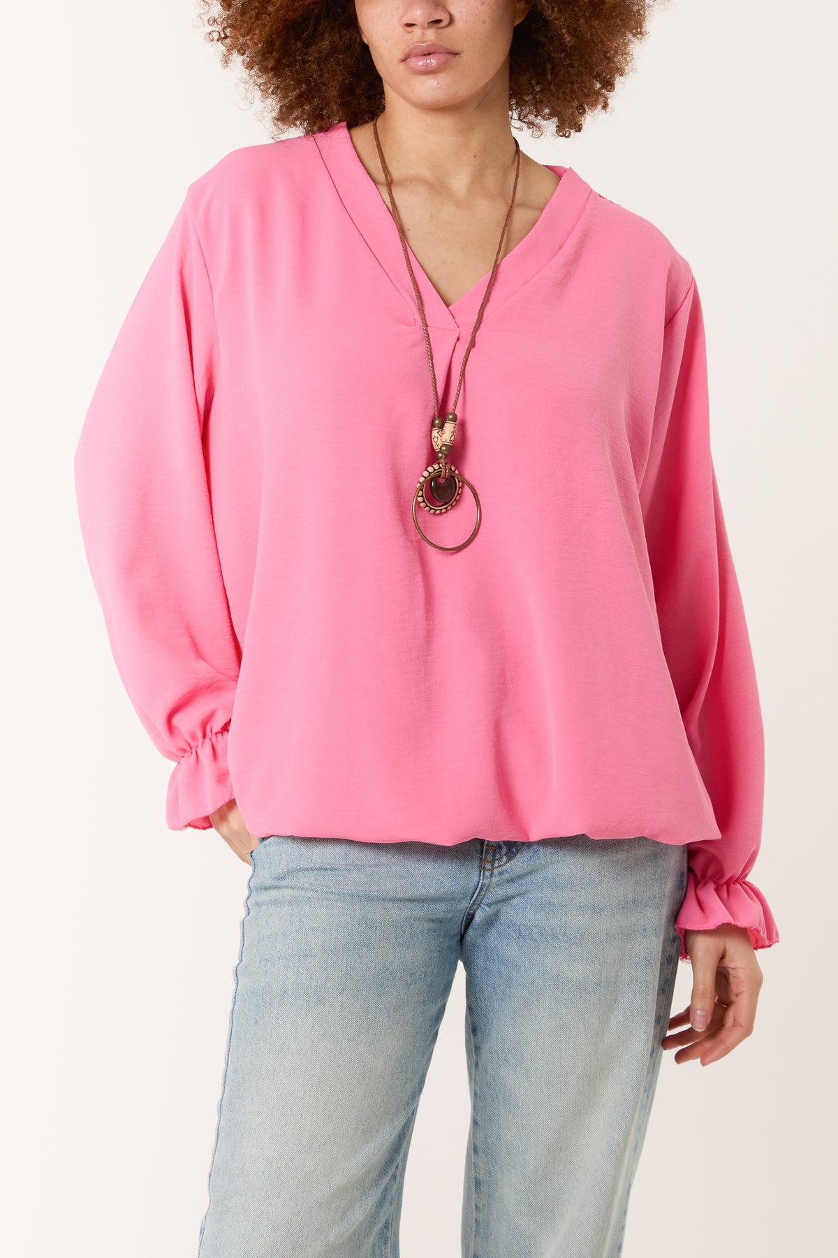 Necklace Sleeve Detail Bubble Hem Blouse