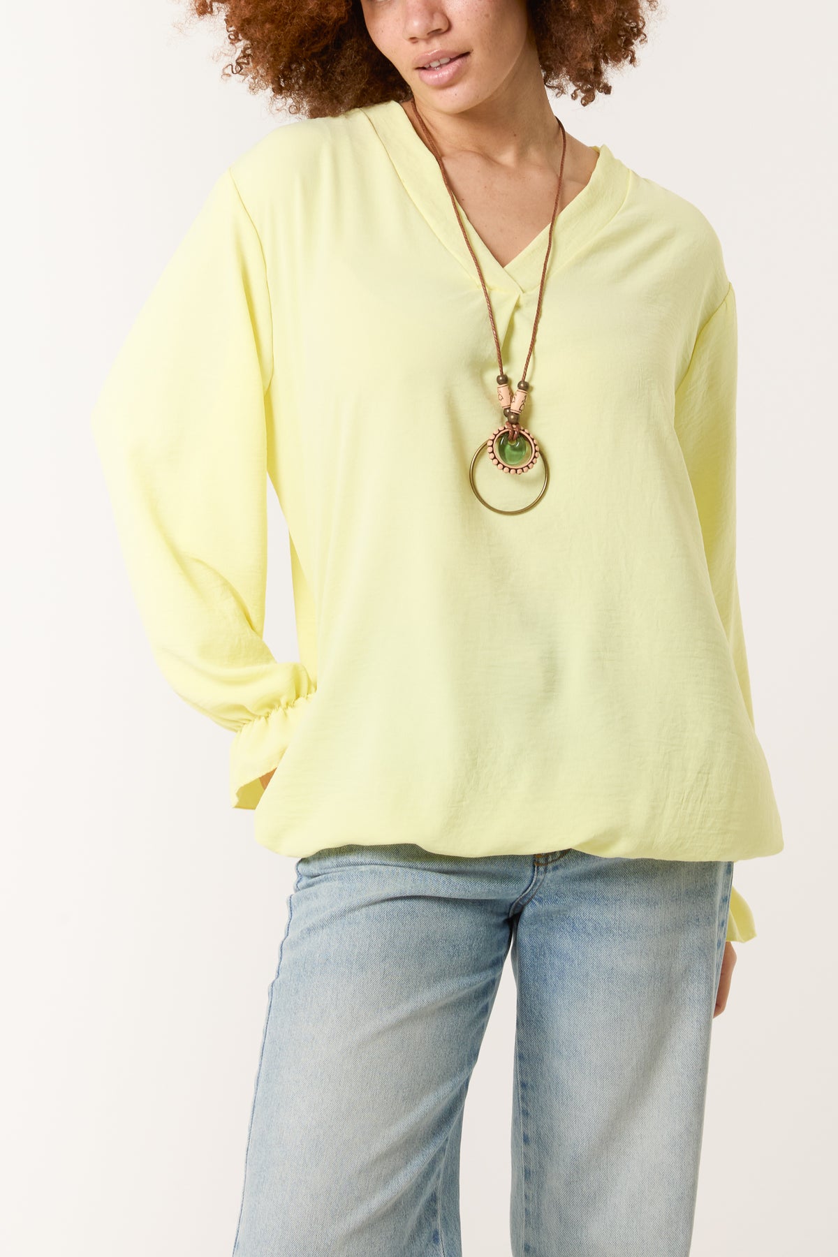 Necklace Sleeve Detail Bubble Hem Blouse