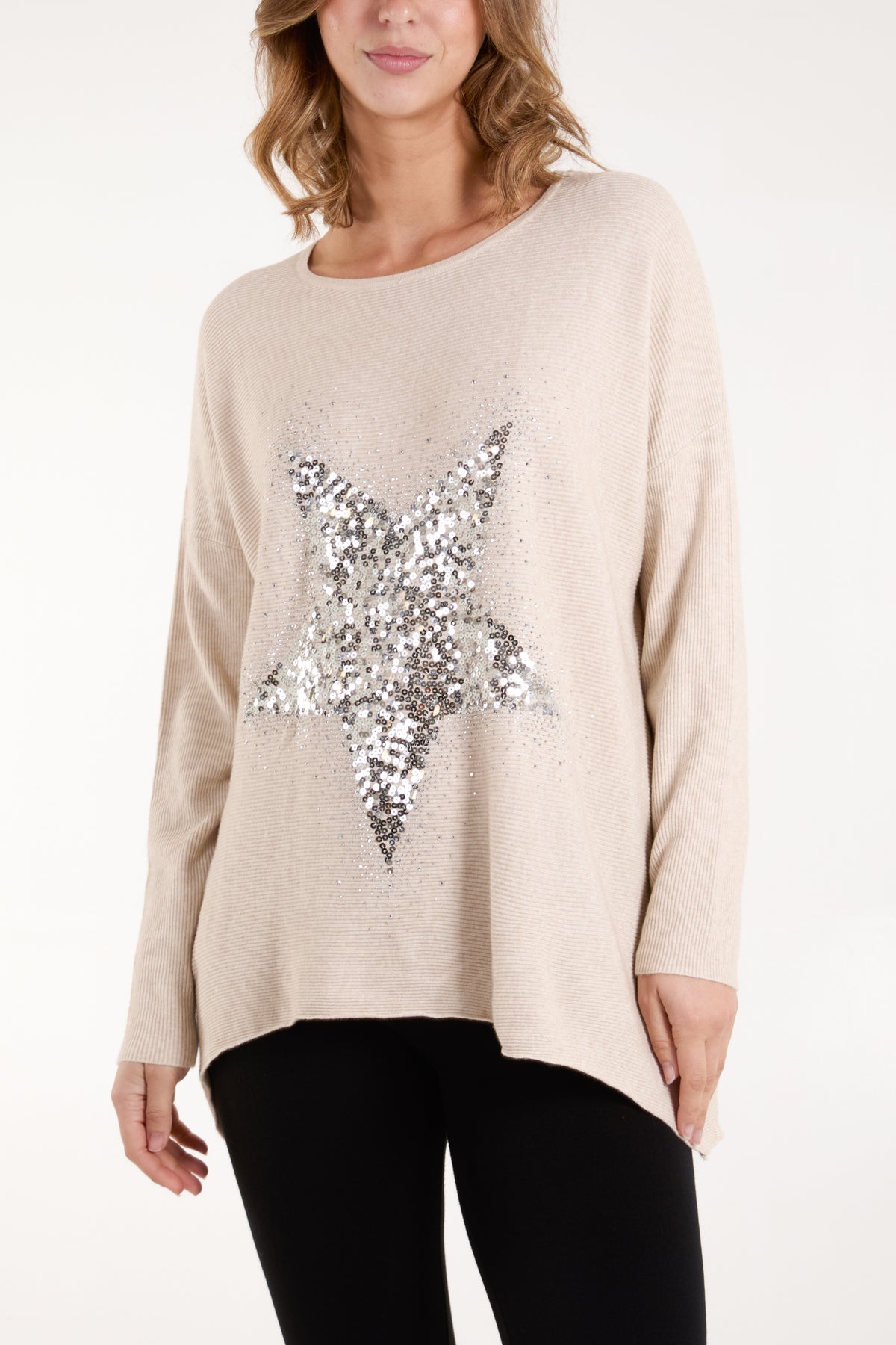 Sequin & Diamante Start Ribbed Jumper
