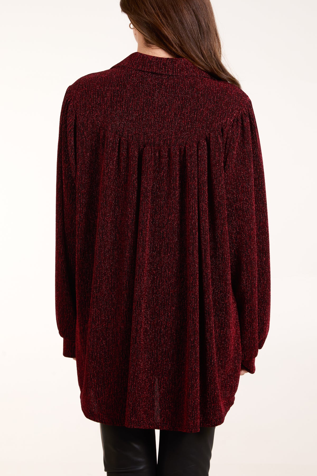 Metallic Long Sleeve Collar Shirt