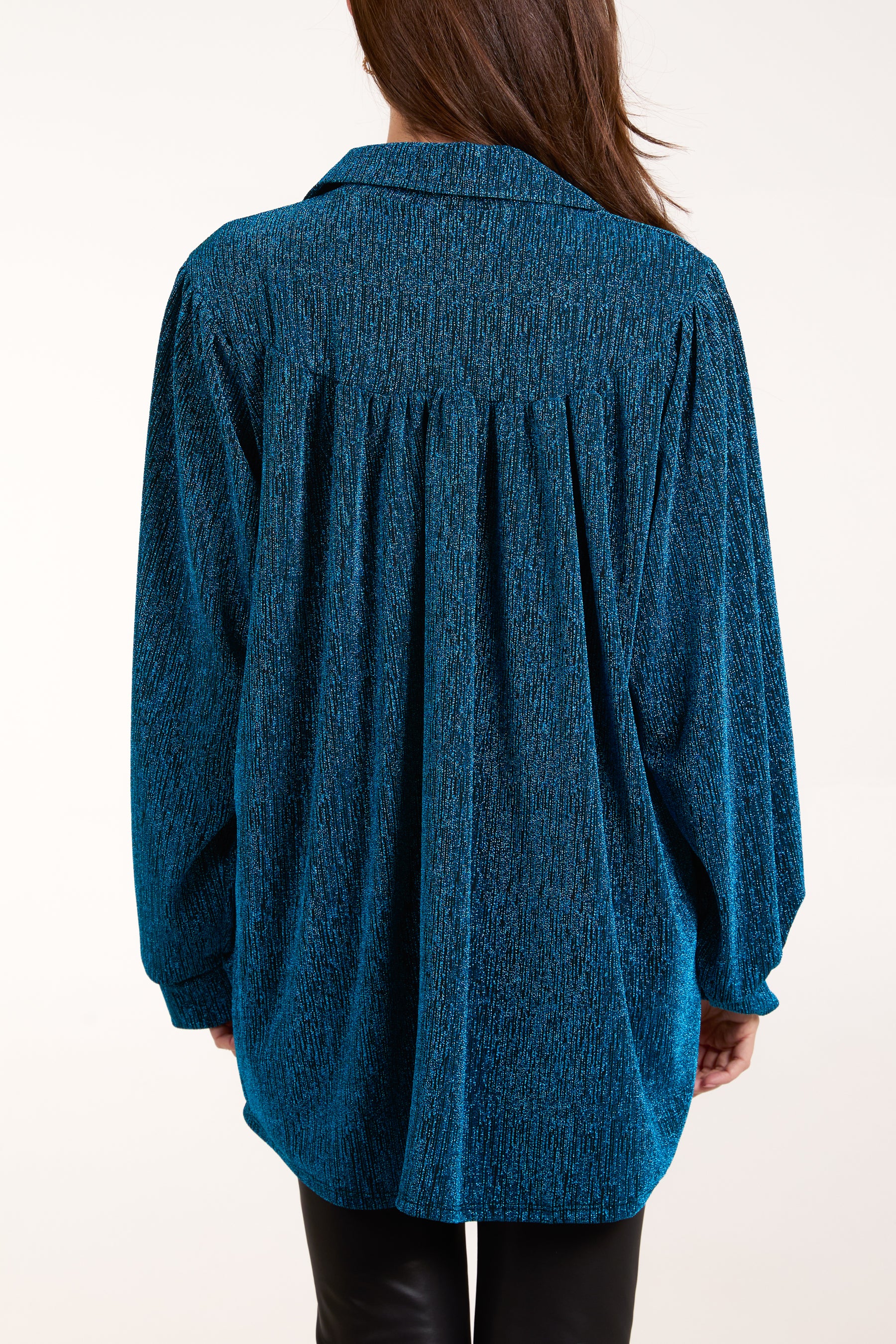 Metallic Long Sleeve Collar Shirt