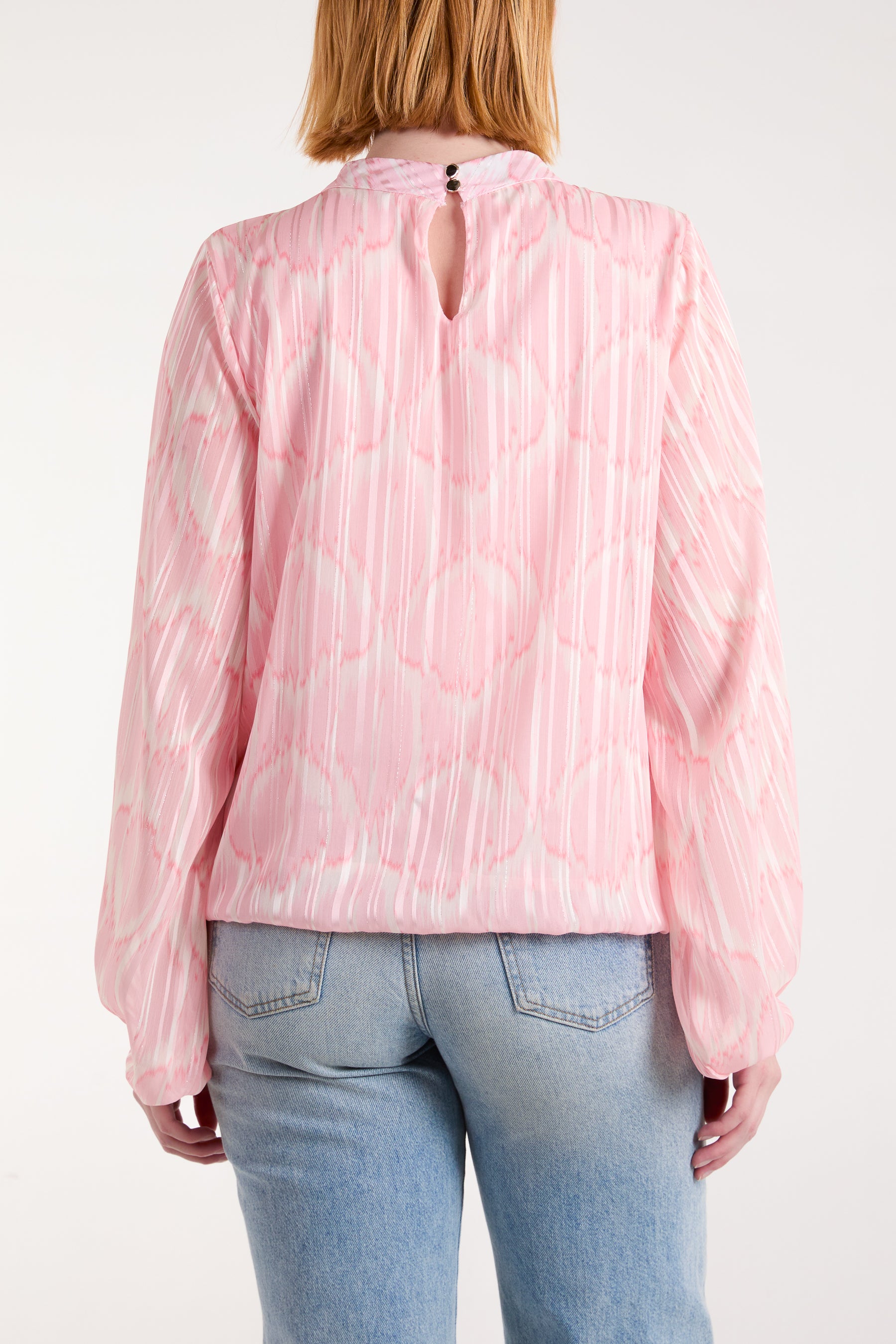 Lurex Geo Print High Neck Blouse