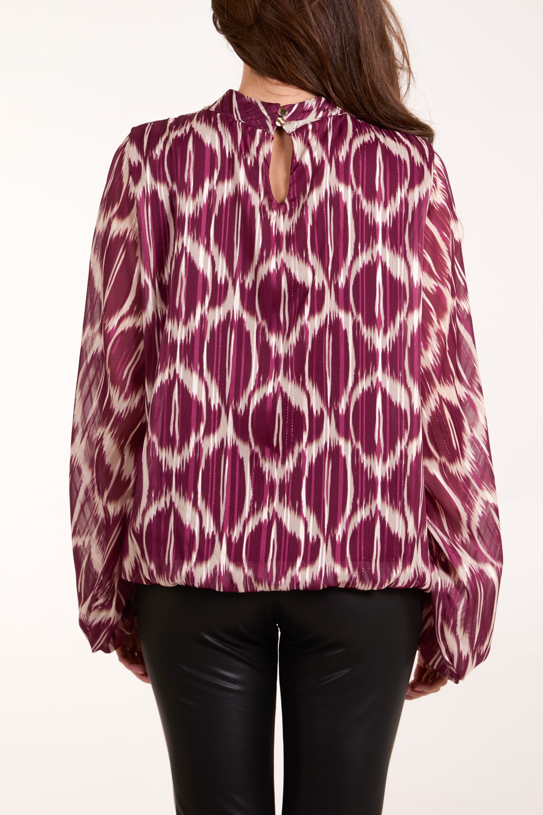 Lurex Geo Print High Neck Blouse