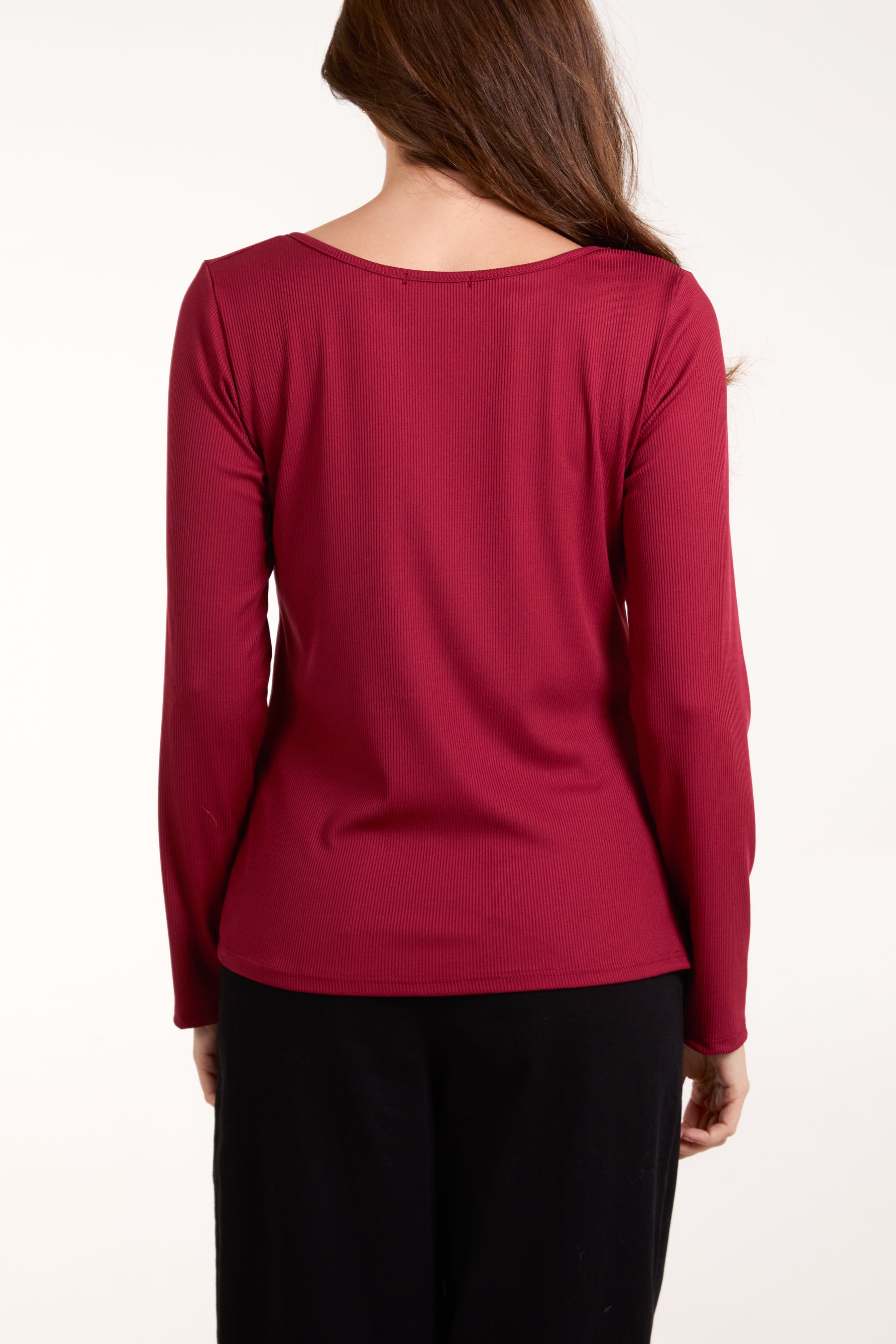 Scoop Neck Ribbed Long Sleeve Top
