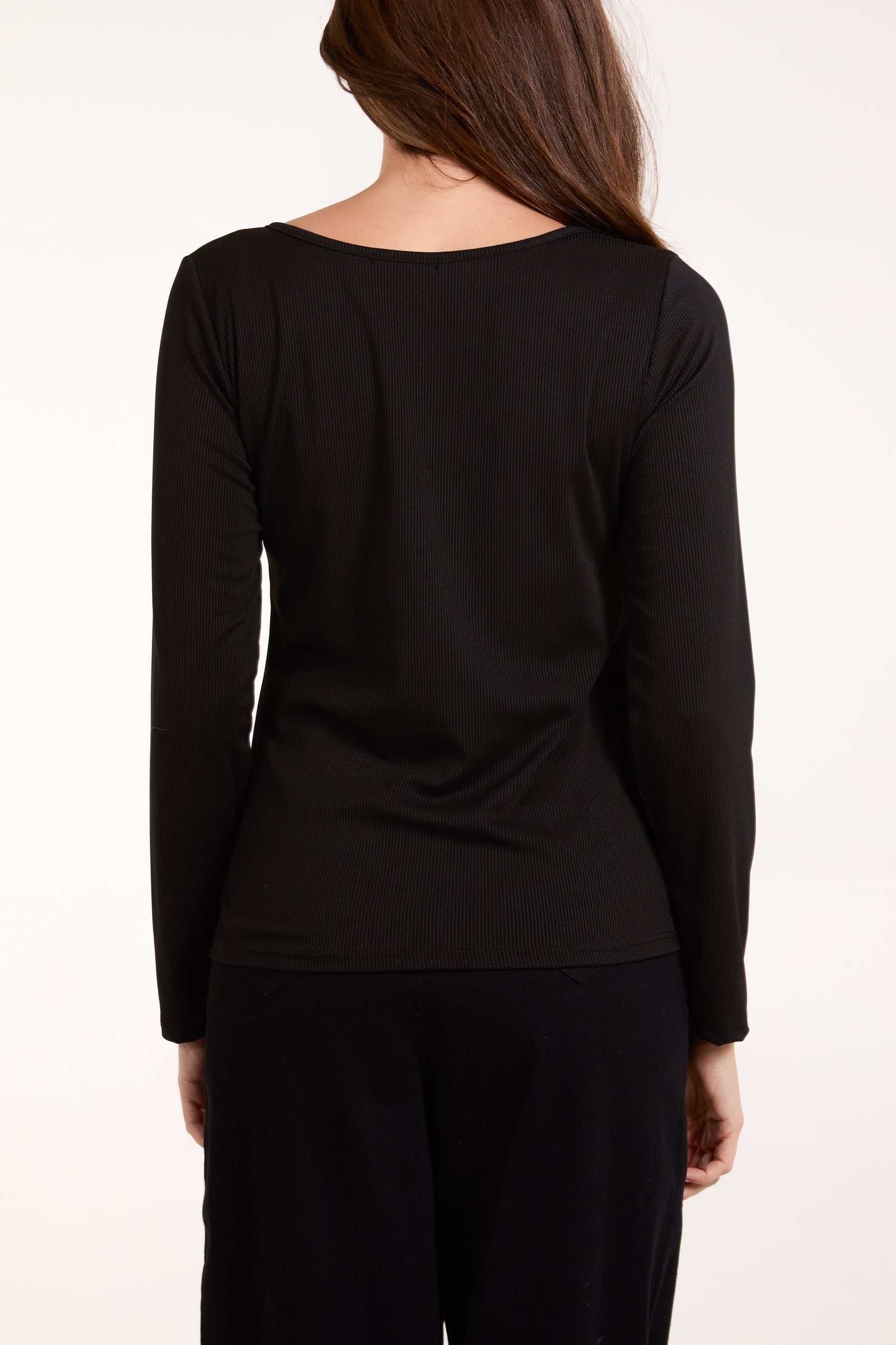Scoop Neck Ribbed Long Sleeve Top