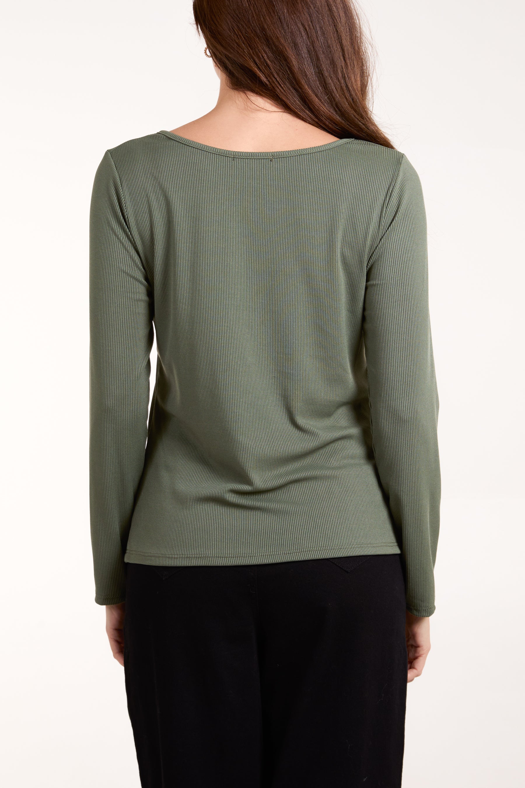 Scoop Neck Ribbed Long Sleeve Top