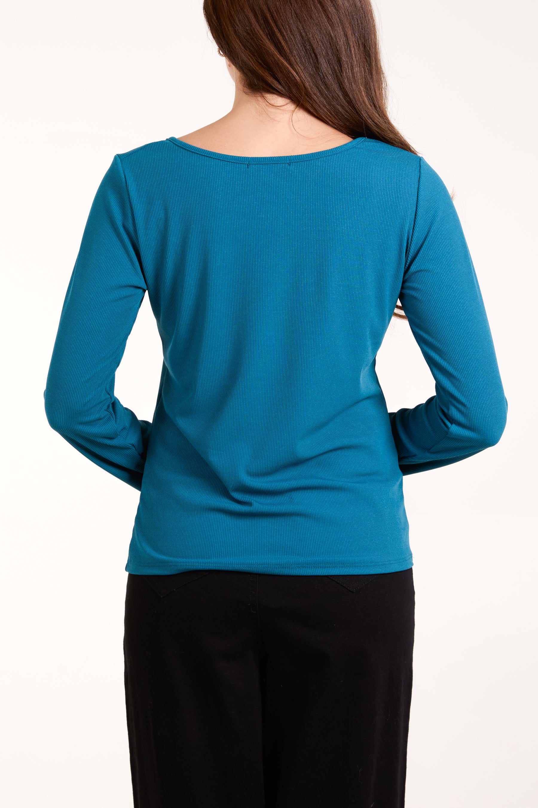 Scoop Neck Ribbed Long Sleeve Top