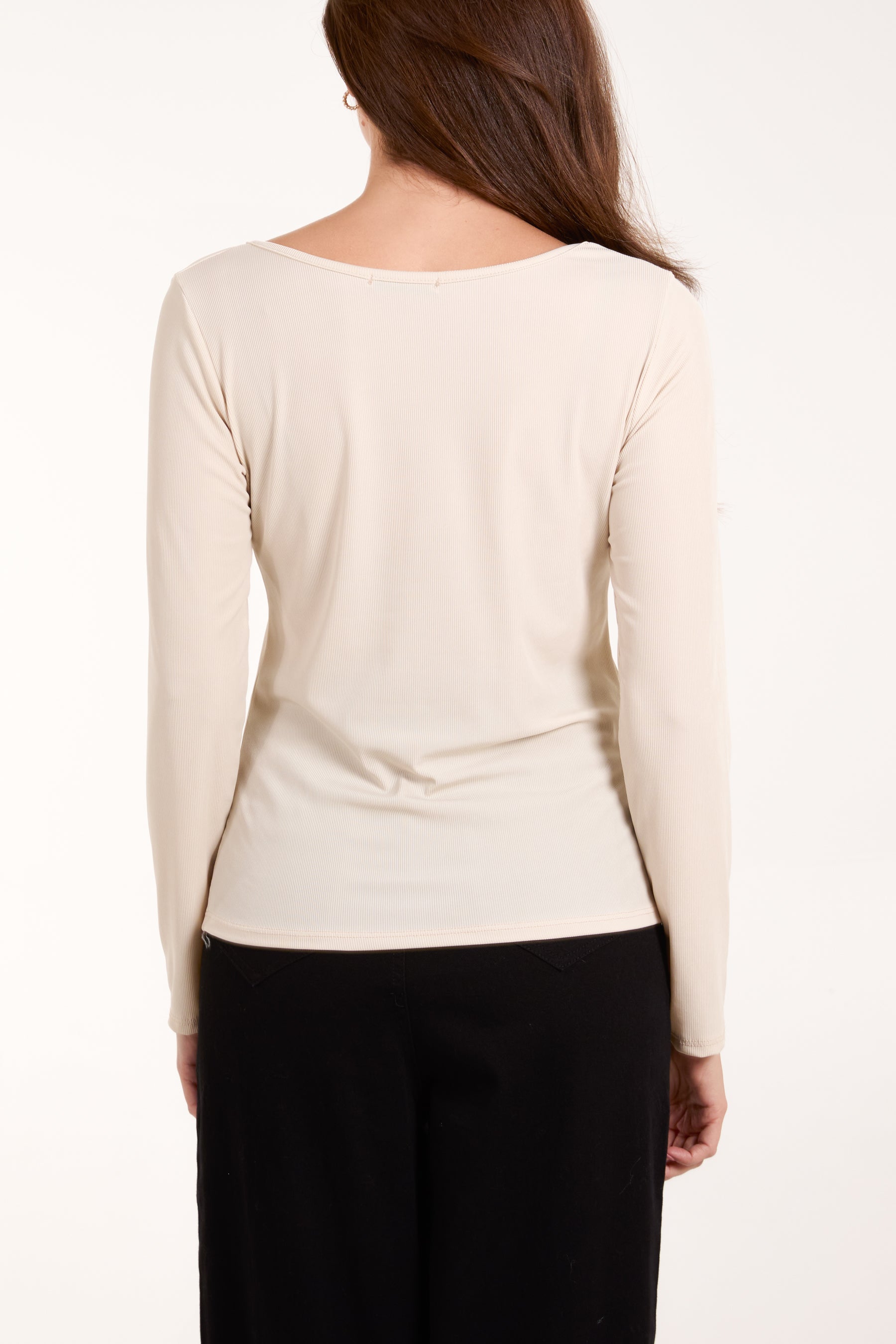 Scoop Neck Ribbed Long Sleeve Top