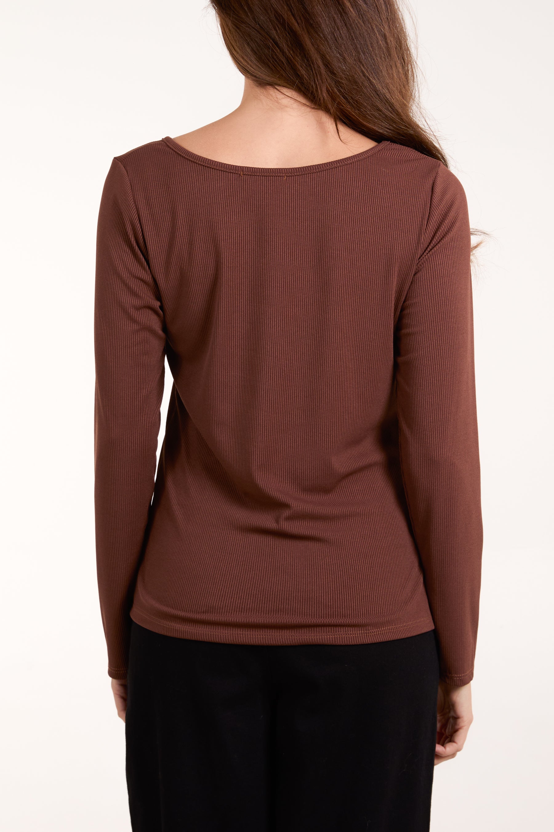 Scoop Neck Ribbed Long Sleeve Top