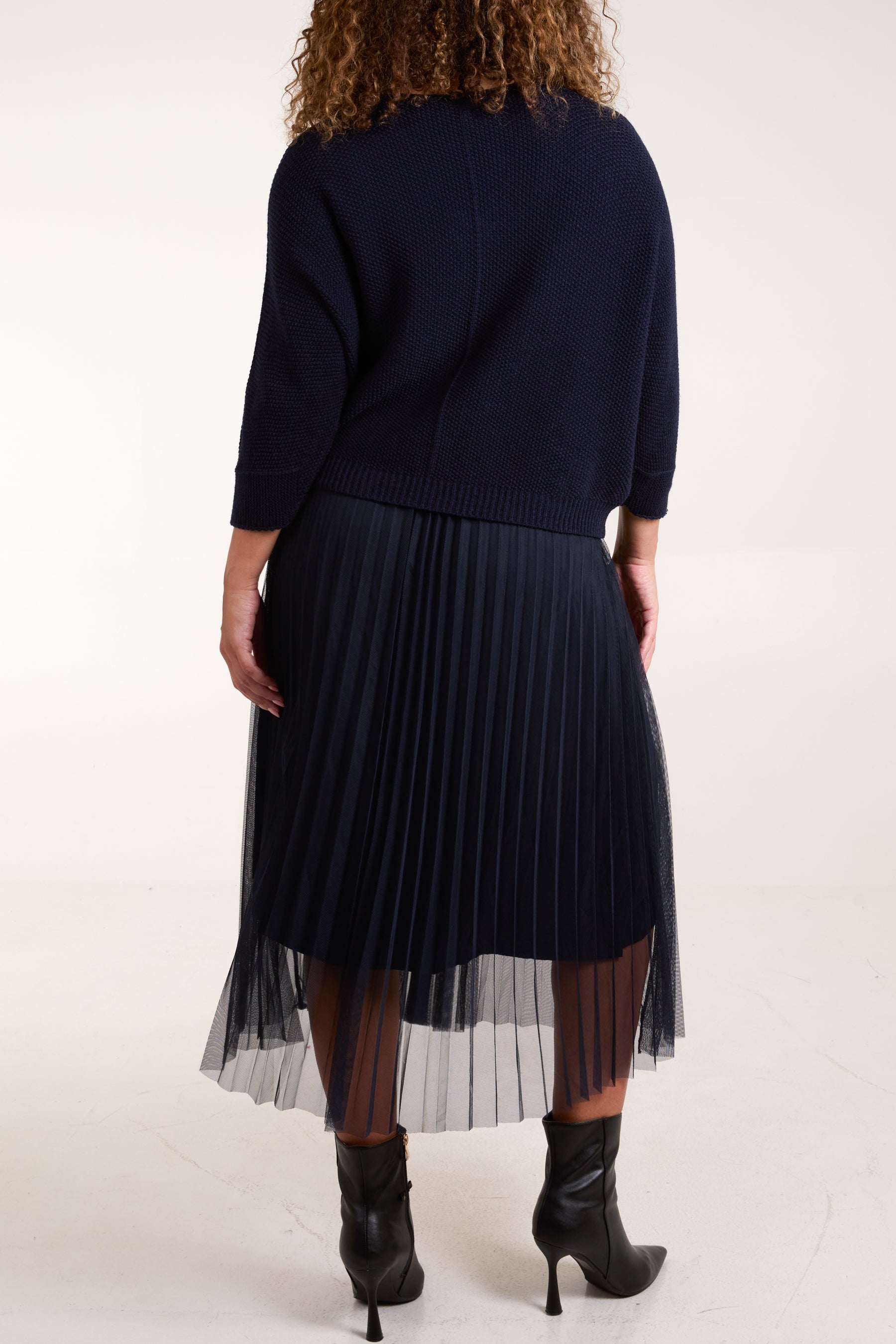 Tulle Dress & Texture Batwing Jumper Set